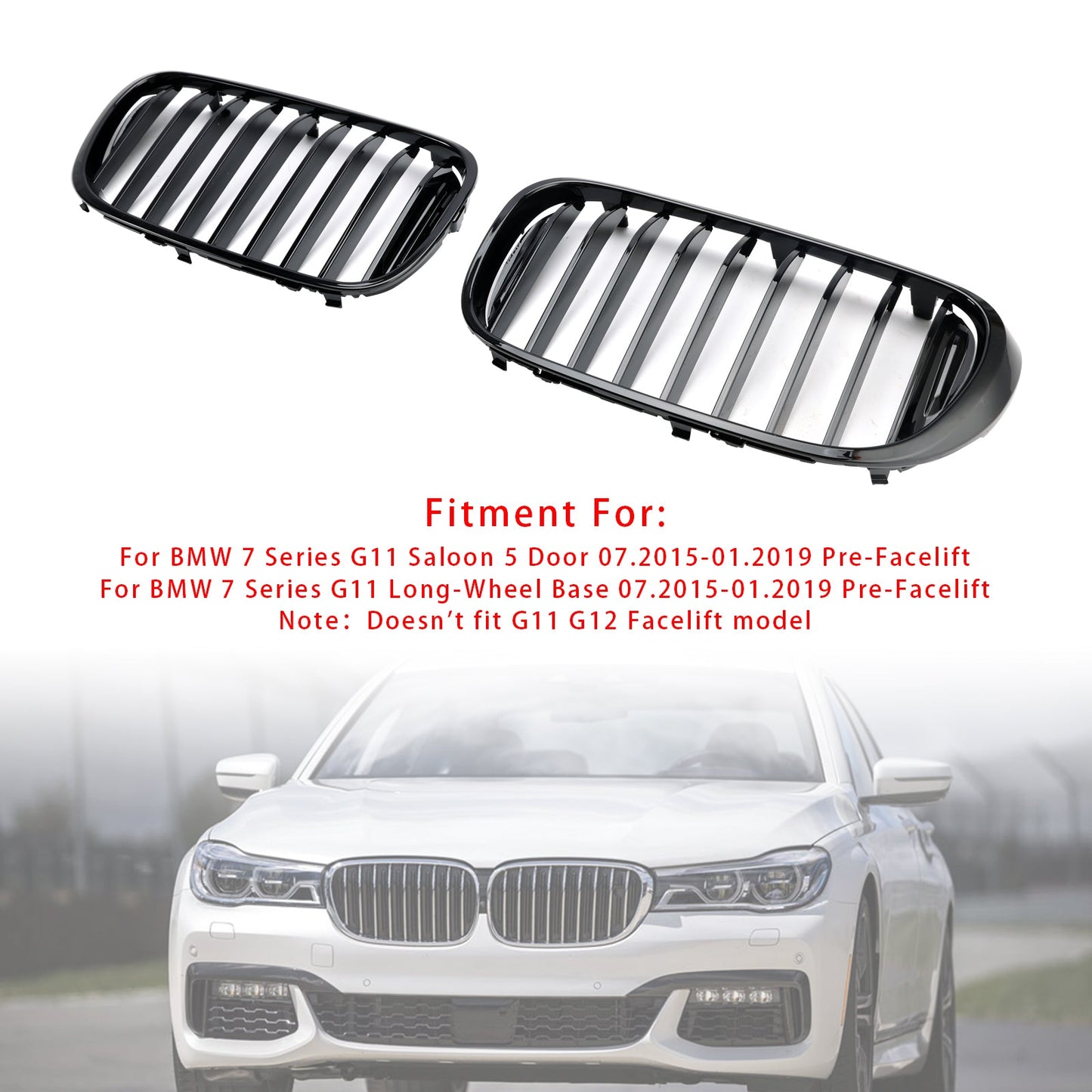 2016-2018 BMW 7-Series G11 G12 740i 750i Gloss Black Front Kidney Grille