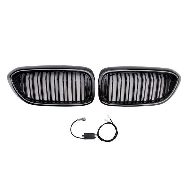 Gloss Black Double Slat Front Kidney Grille Fit BMW 5 Series G30 G31 2017-2020