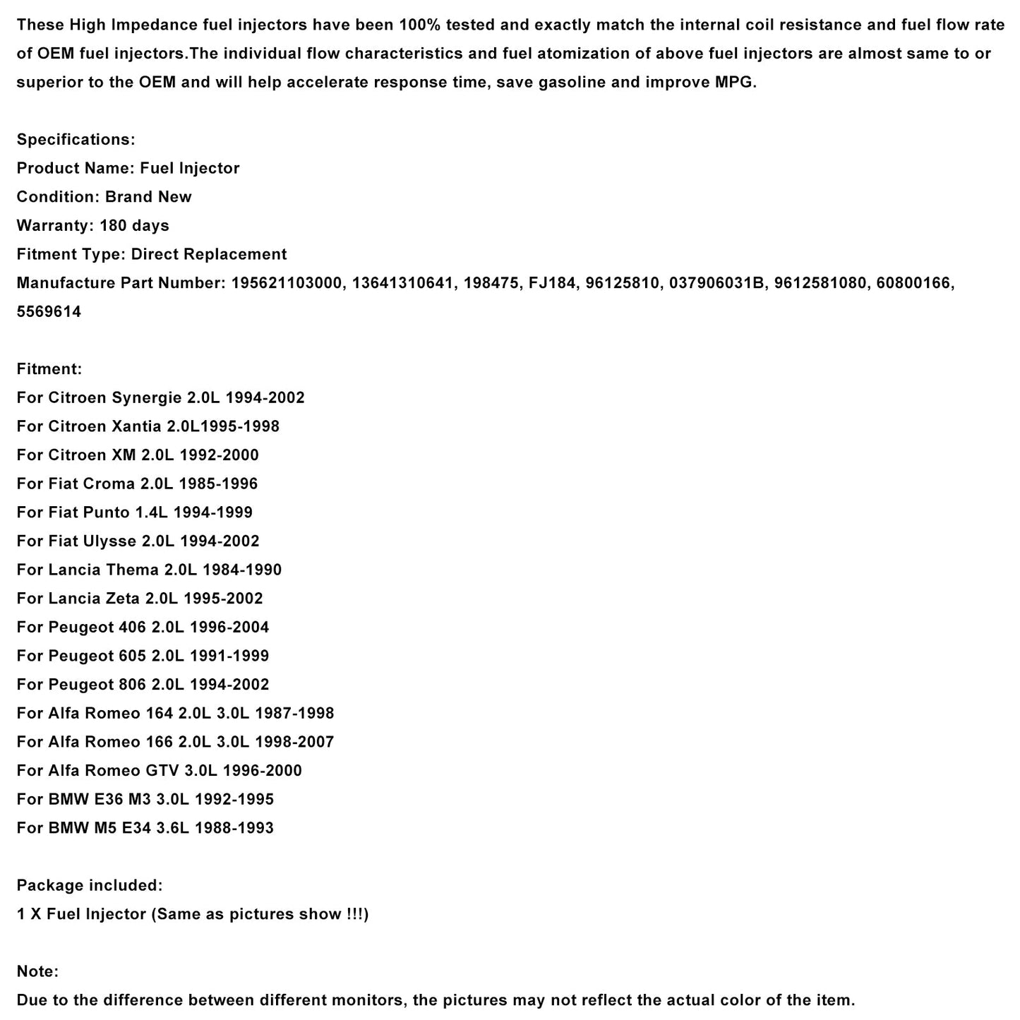 1PCS Fuel Injectors 0280150701 Fit Ford Motorsport Escort RS Turbo Rst Beige