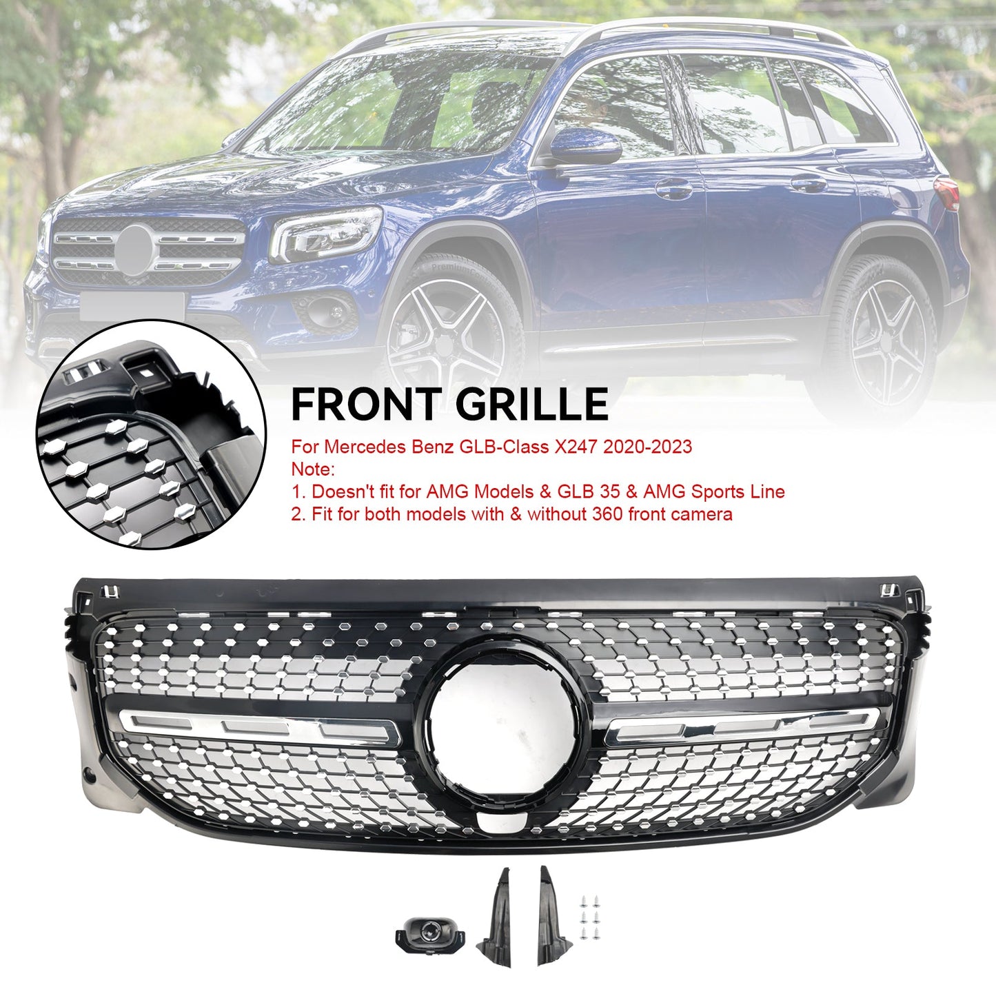 2020-2023 Mercedes Benz GLB X247 Diamond Front Bumper Grille Grill