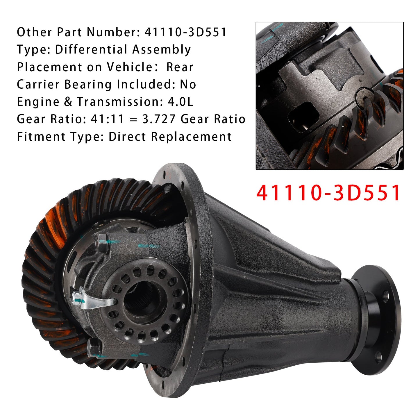 2003-2009 Toyota 4Runner 4WD 4.0L 4WD Rear Differential Assembly 41:11 3.727 Gear Ratio 42181-60130