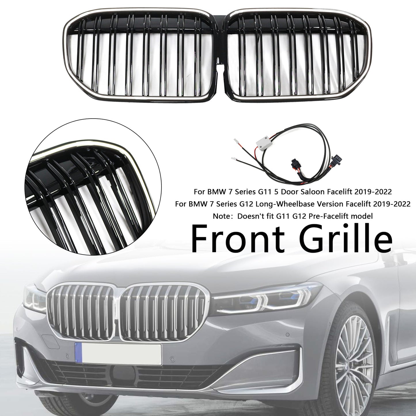 2019-2022 BMW 7 Series G11 G12 Double Slat Gloss Black Front Grill Grille