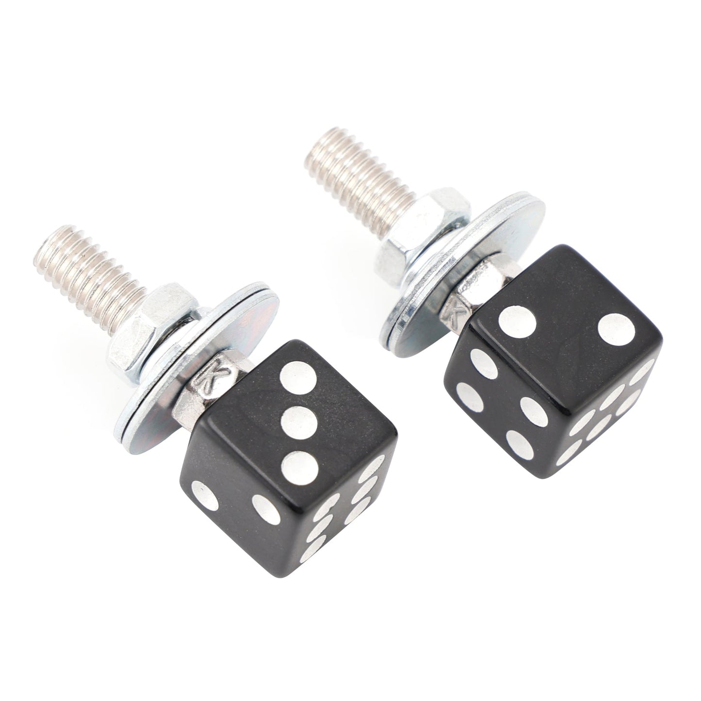 2x Custom DICE License Plate Bolt Screw Black Plastic Motorcycle Chopper Bobber