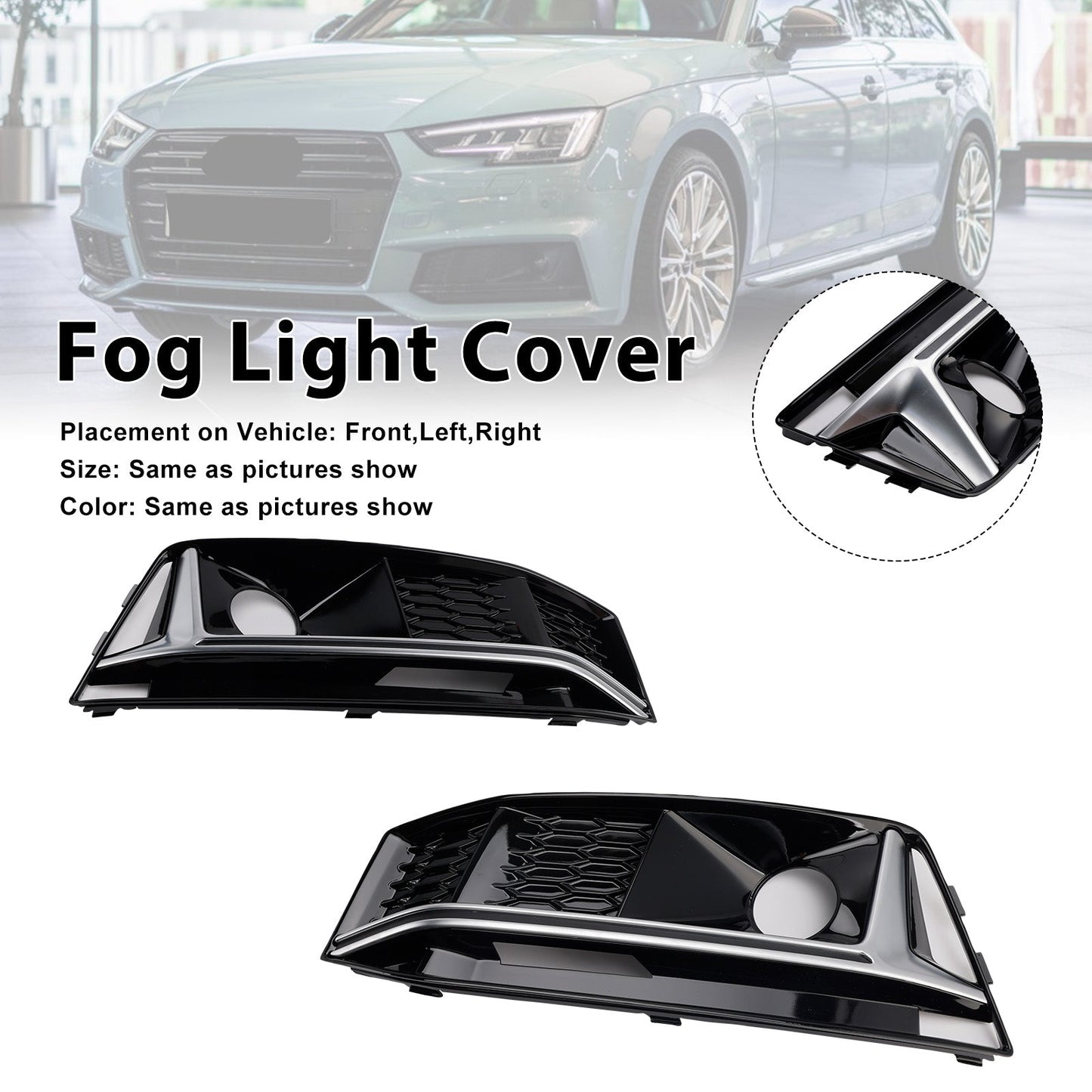 2016-2019 Audi A4 B9 S4 2PCS Black Chrome Front Bumper Foglight Grille Grill
