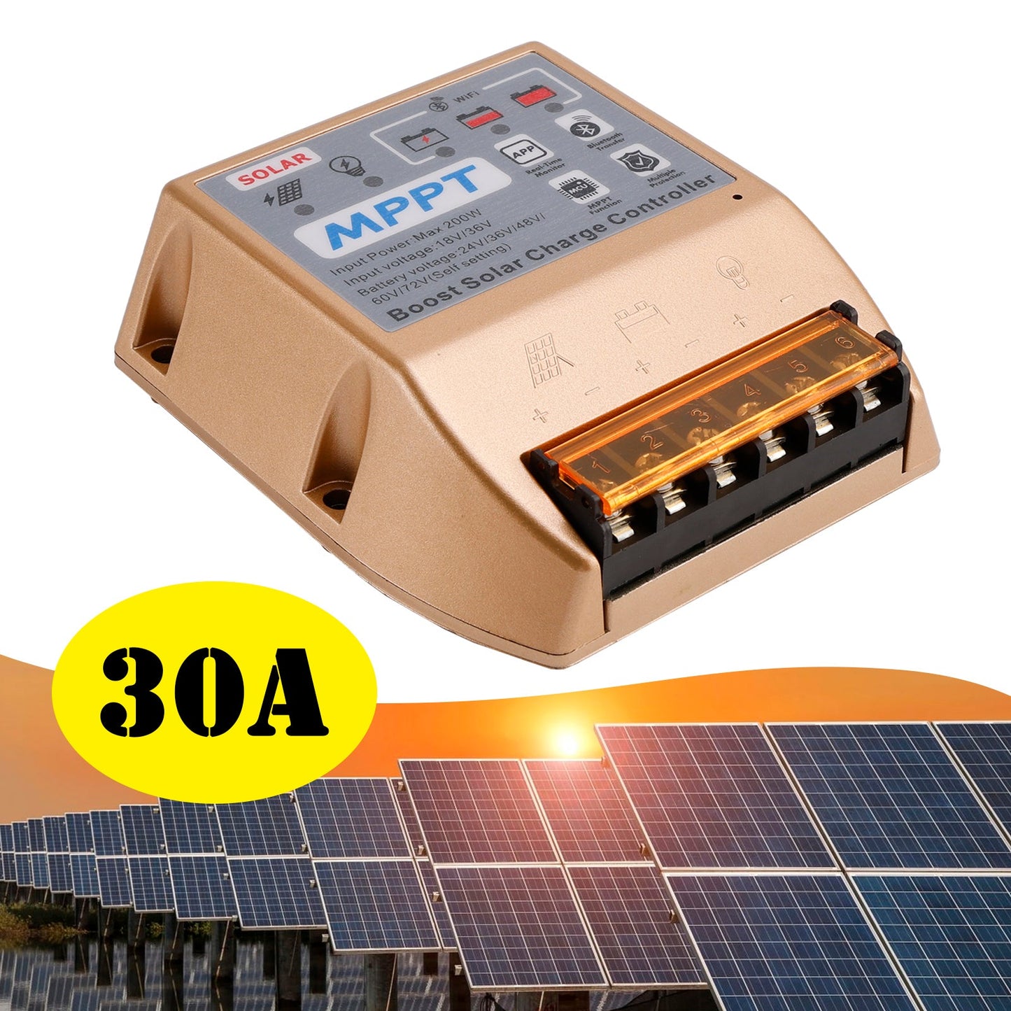 10A/20A/30A Boost MPPT Solar Controller 24V36V48V60V72V Mobile APP Smart Control