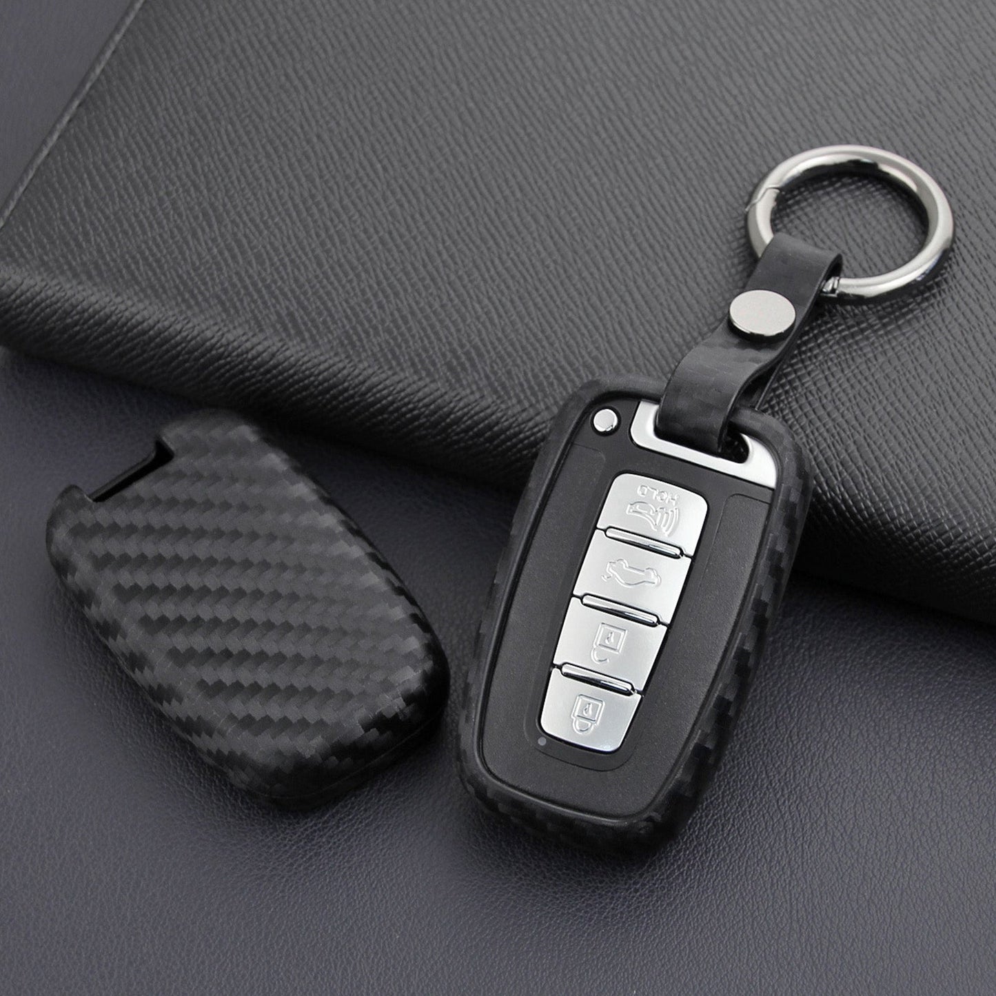 Leather Silicone Car Key Case Cover With Buckle For Hyundai Old Smart