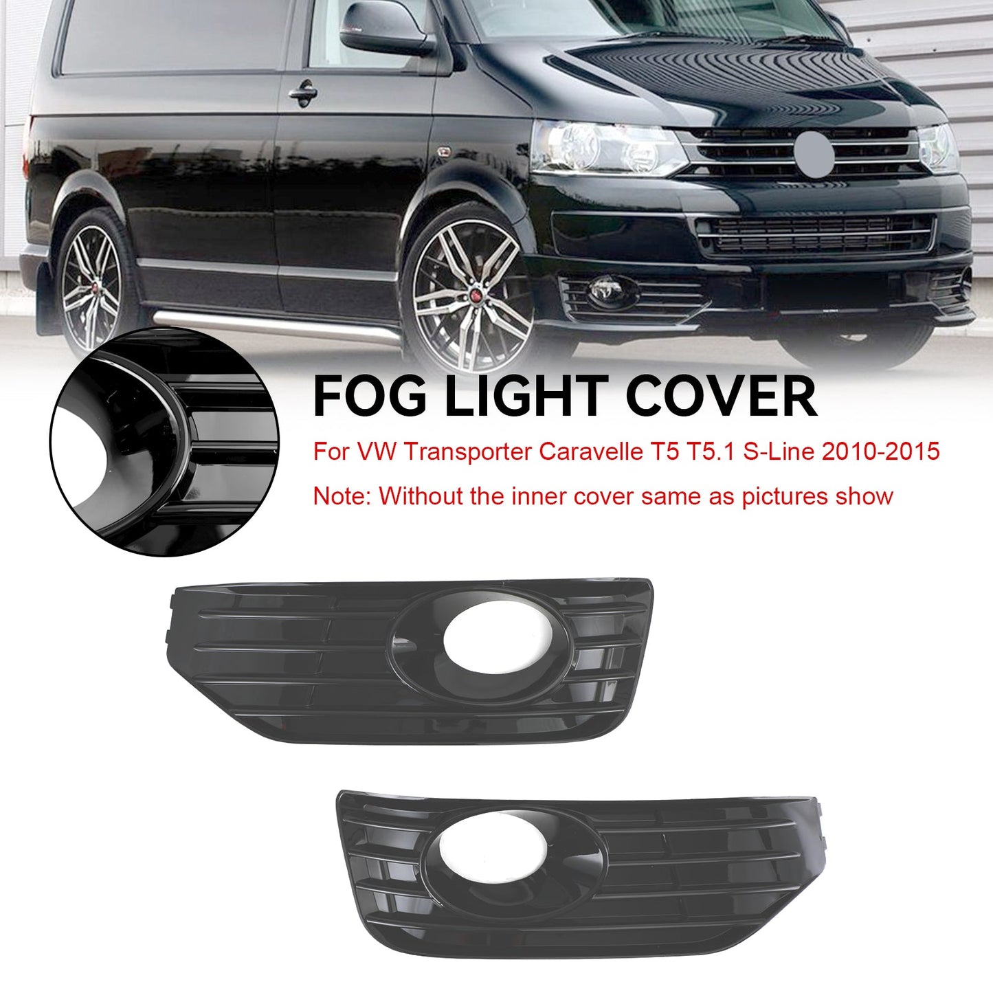 2010-2015 S-Line VW Transporter Caravelle T5 T5.1 Gloss Black Fog Lamp Light Cover Insert Grille