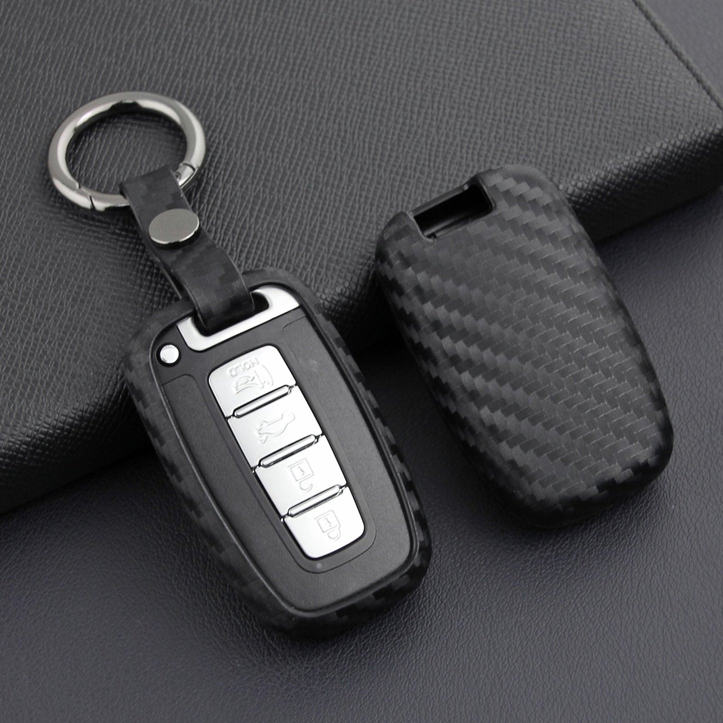 Leather Silicone Car Key Case Cover With Buckle For Hyundai Old Smart