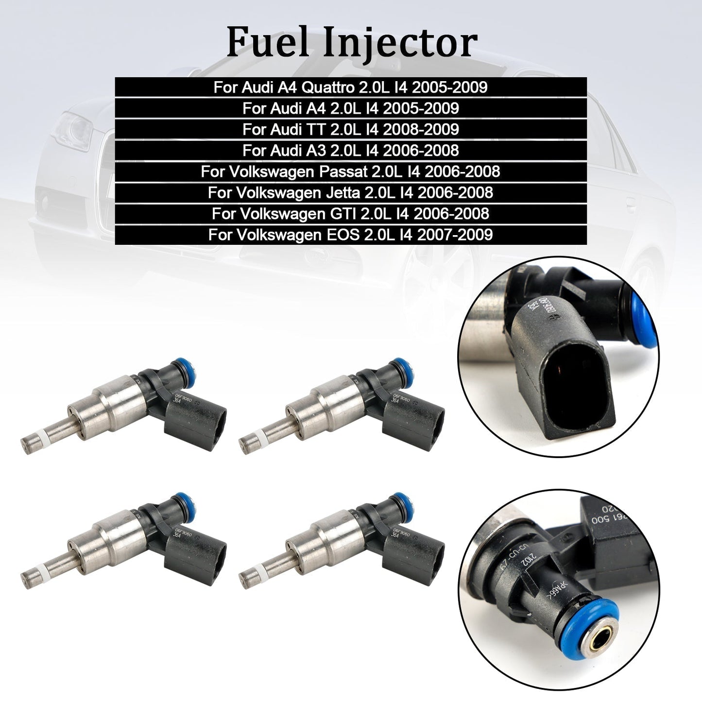 2006-2008 Audi A3 2.0L I4 4PCS Fuel Injector 06F906036A