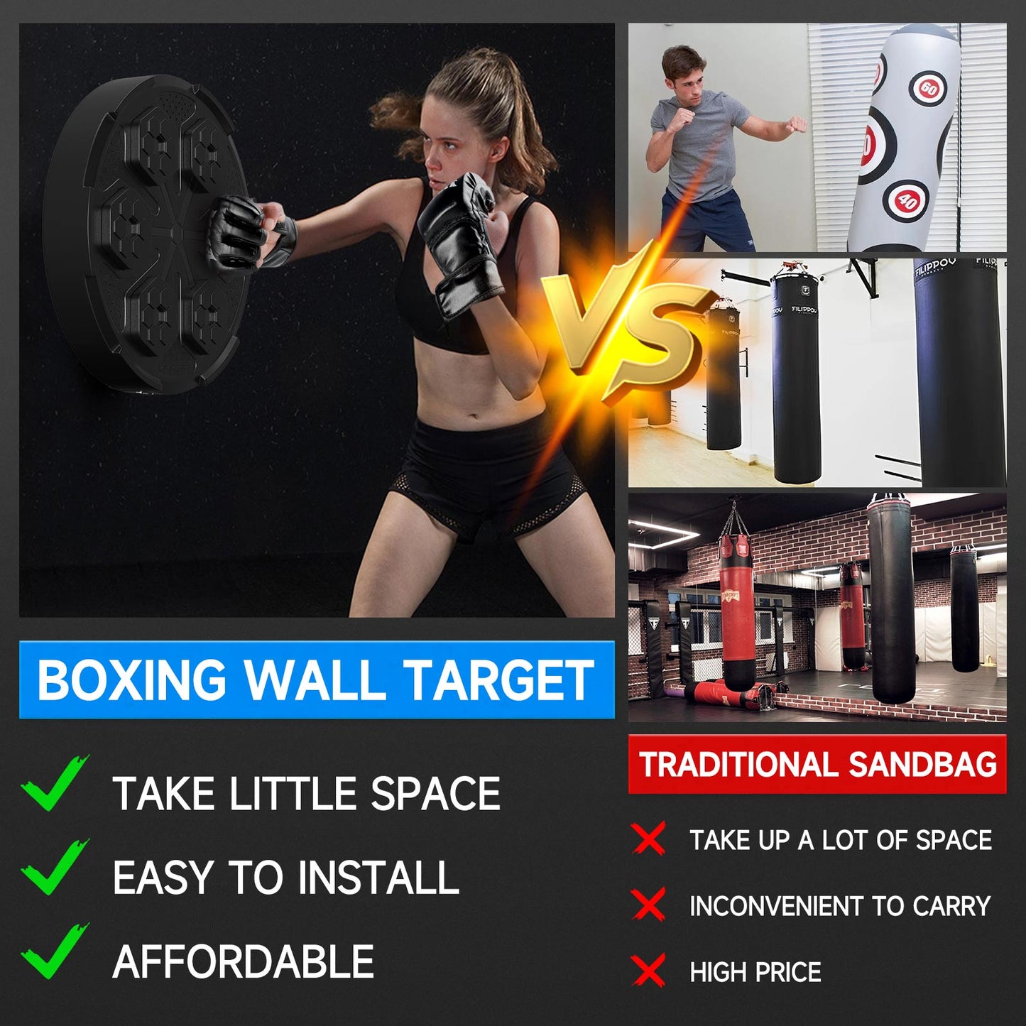 Boxing Wall Mount Training Target Bluetooth Music Indoor React Exercise Machine