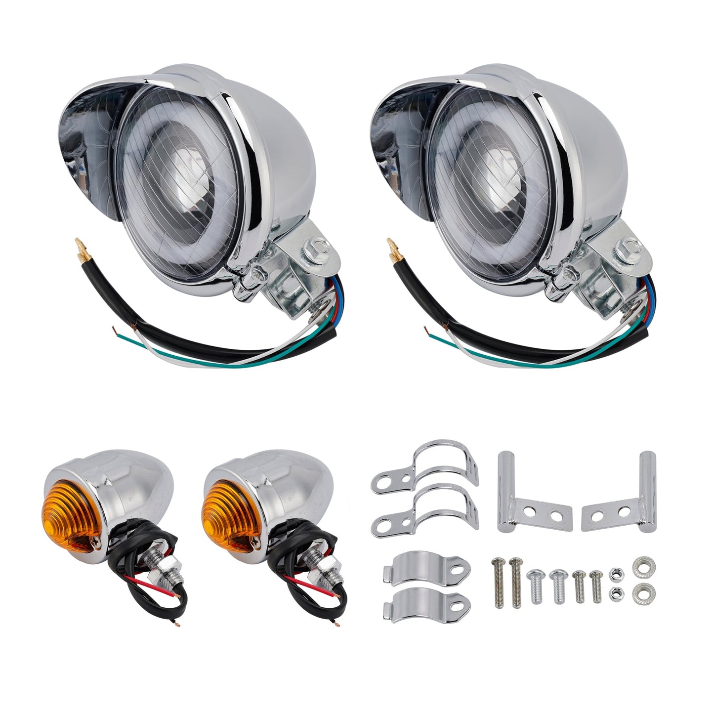 Motorcycle Beam Headlight Fog Lamp Custom Chrome #D17 For Racer Bobber Chopper