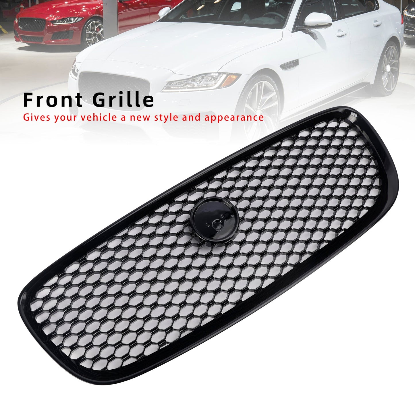 2016-2019 Jaguar XF XF-R Style Front Bumper Grill Grille Gloss Black