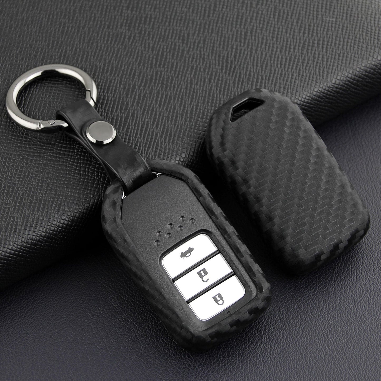 Leather Silicone Car Key Case Cover With Buckle For Honda
