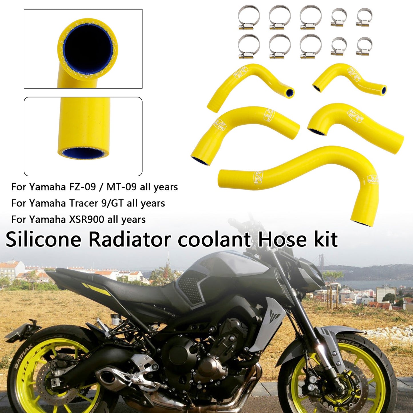 Yamaha MT-09 XSR900 Tracer 9/GT all years Silicone Radiator coolant Hose