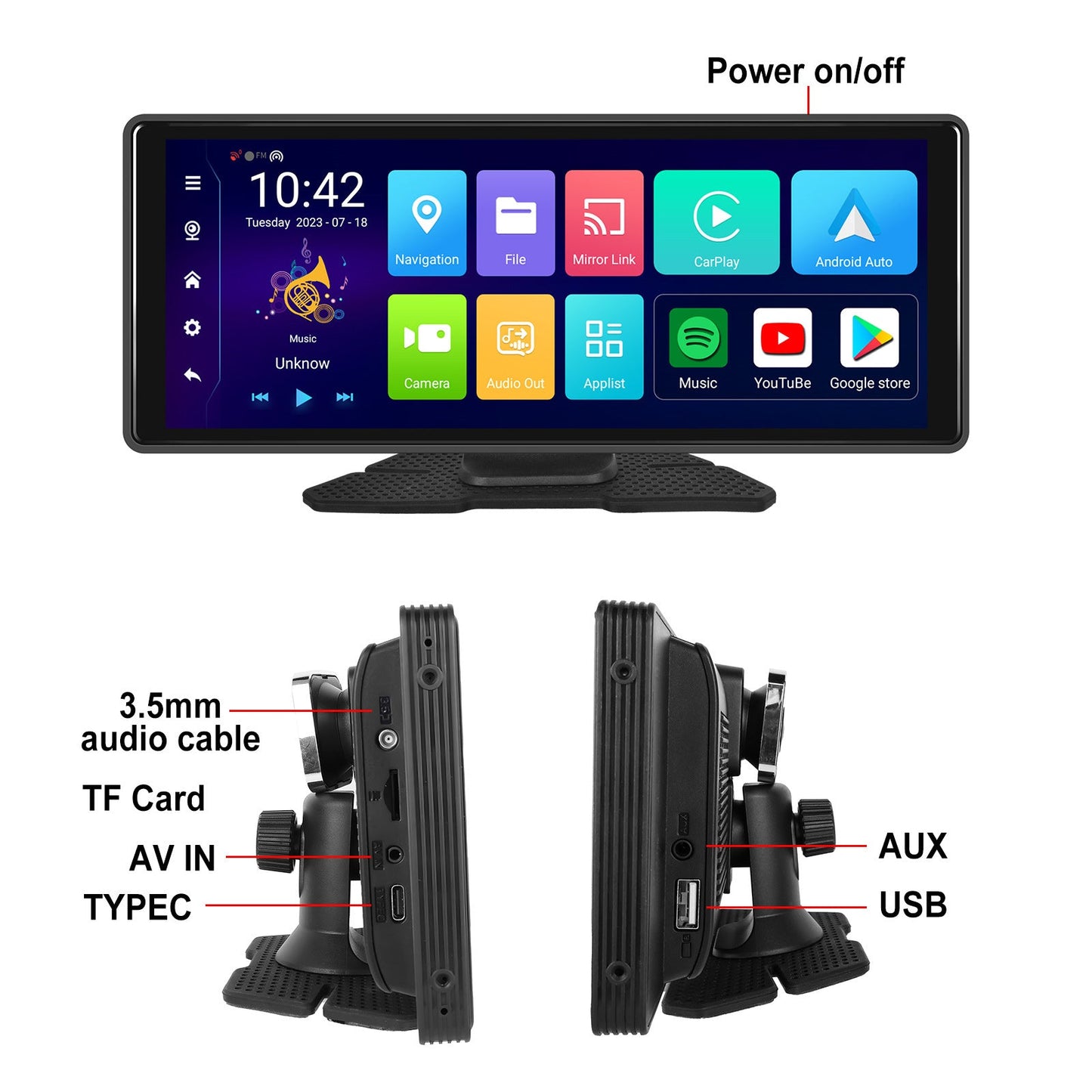 10.26"Bluetooth Car Navigation Carplay HD Large Touch Screen Recorder AHD Camera
