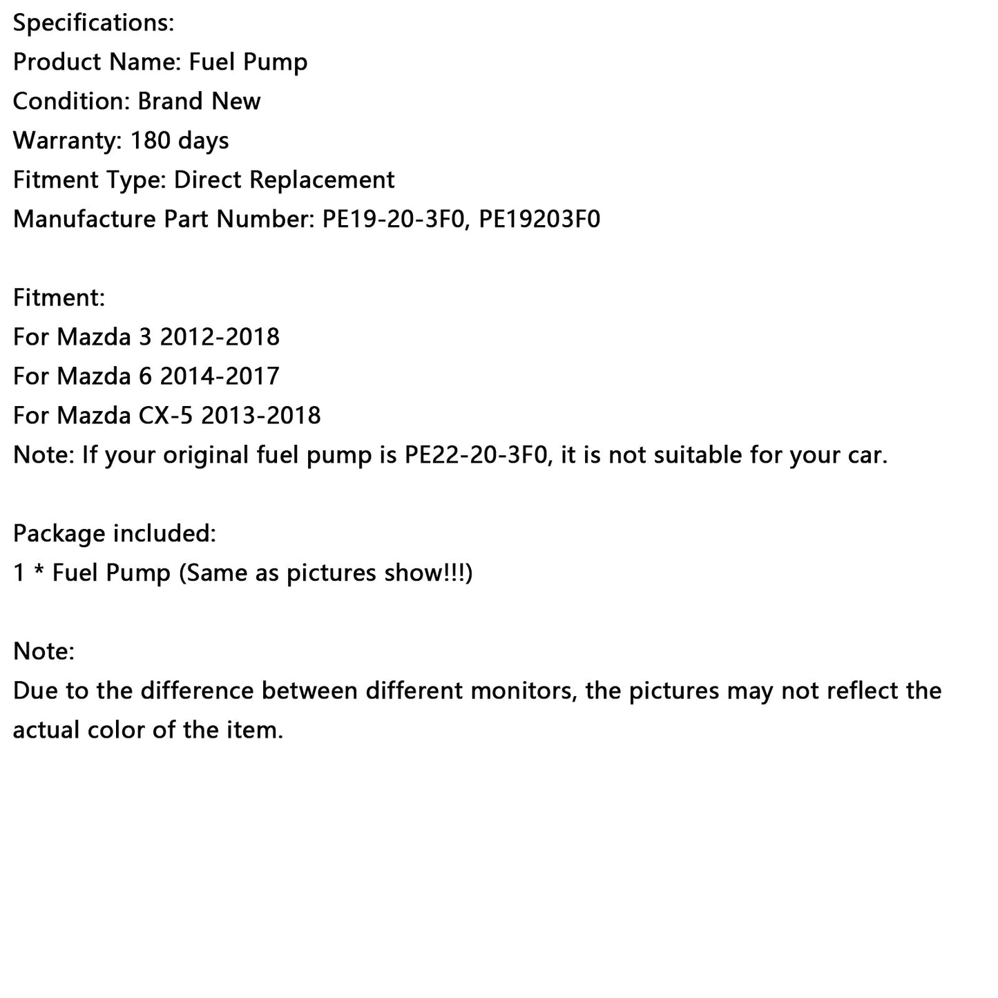 2012-2018 Mazda 3 High Pressure Fuel Pump PE19-20-3F0 PE19203F0