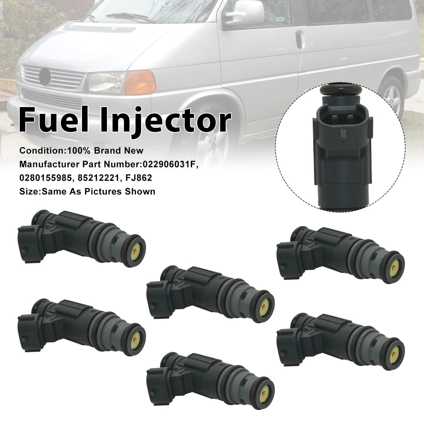 2002-2004 For Volkswagen Jetta V6 2.8L 6PCS Fuel Injector 85212221