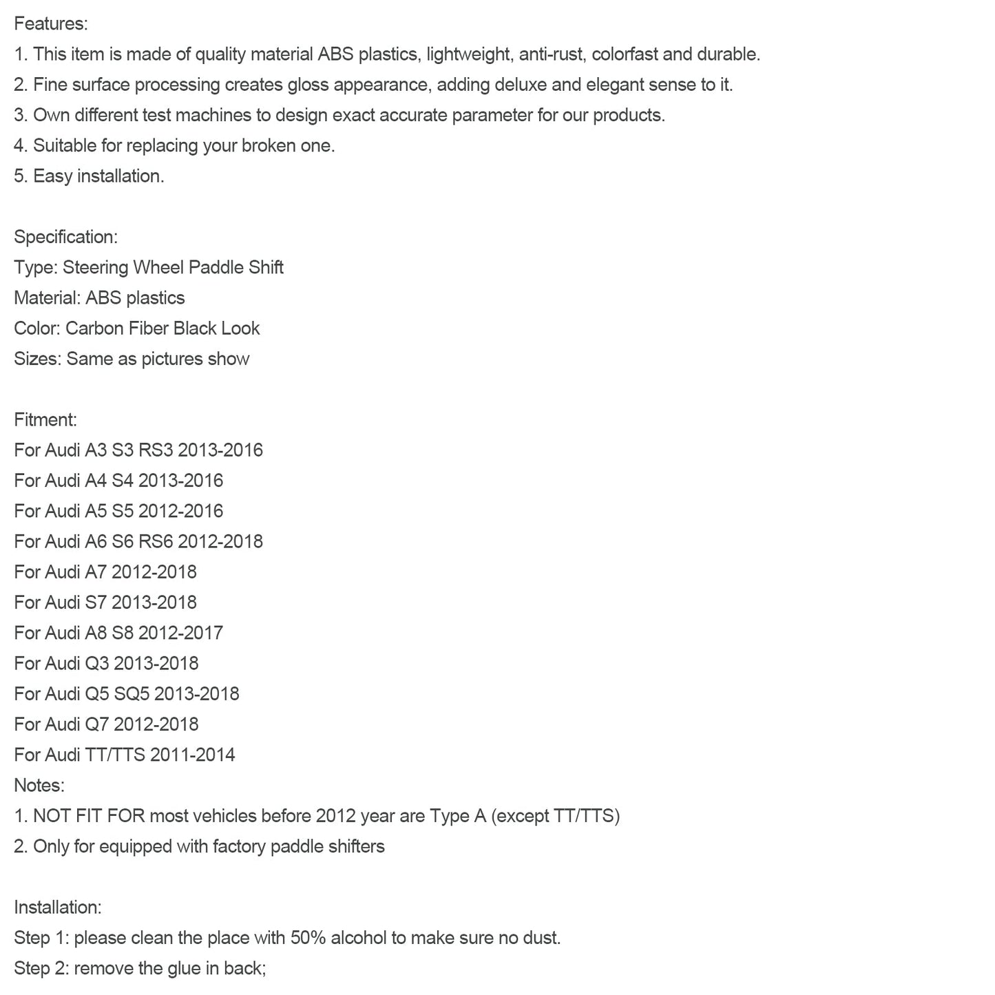 Audi A3 A4 A5 A6 A7 A8 Q5 Q7 Steering Wheel Shift Paddle Shifter Extended