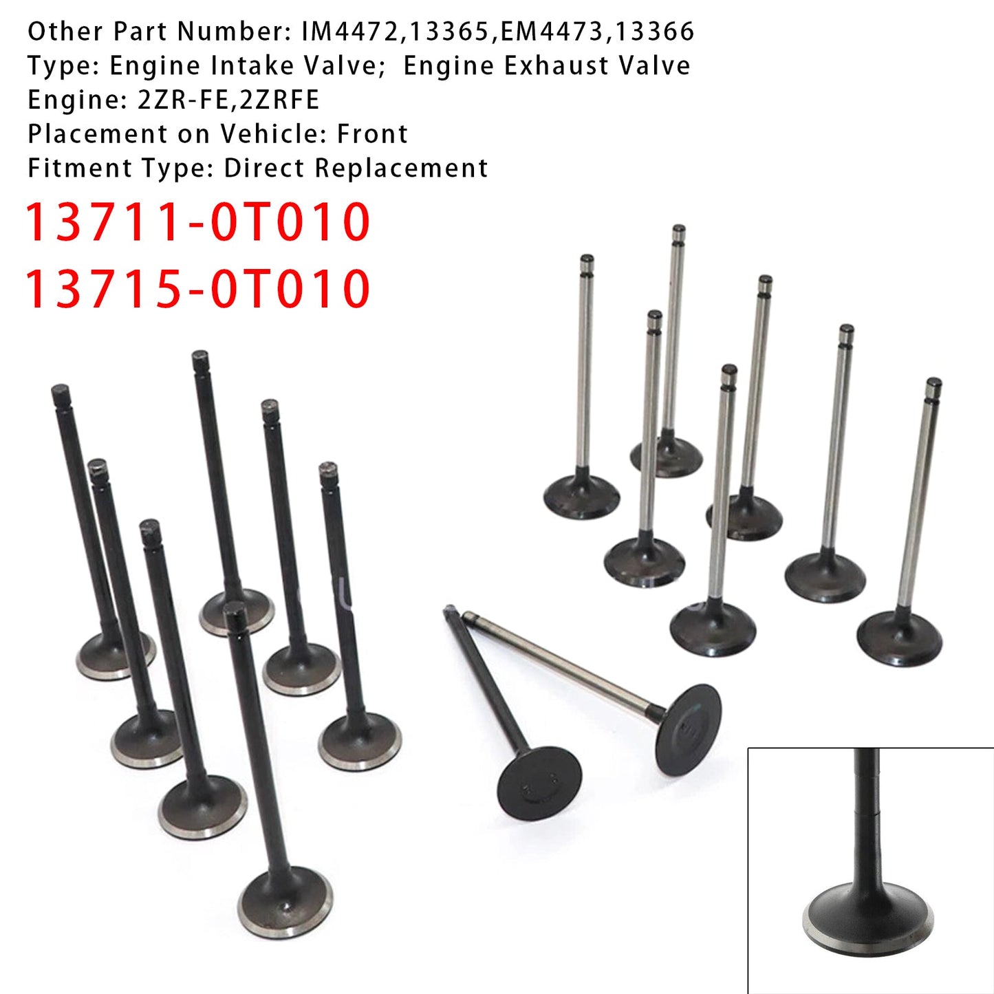 2008-2015 Toyota Scion L4 1.8L DOHC 2ZR-FE 16PCS Exhaust Intake Valve Kit