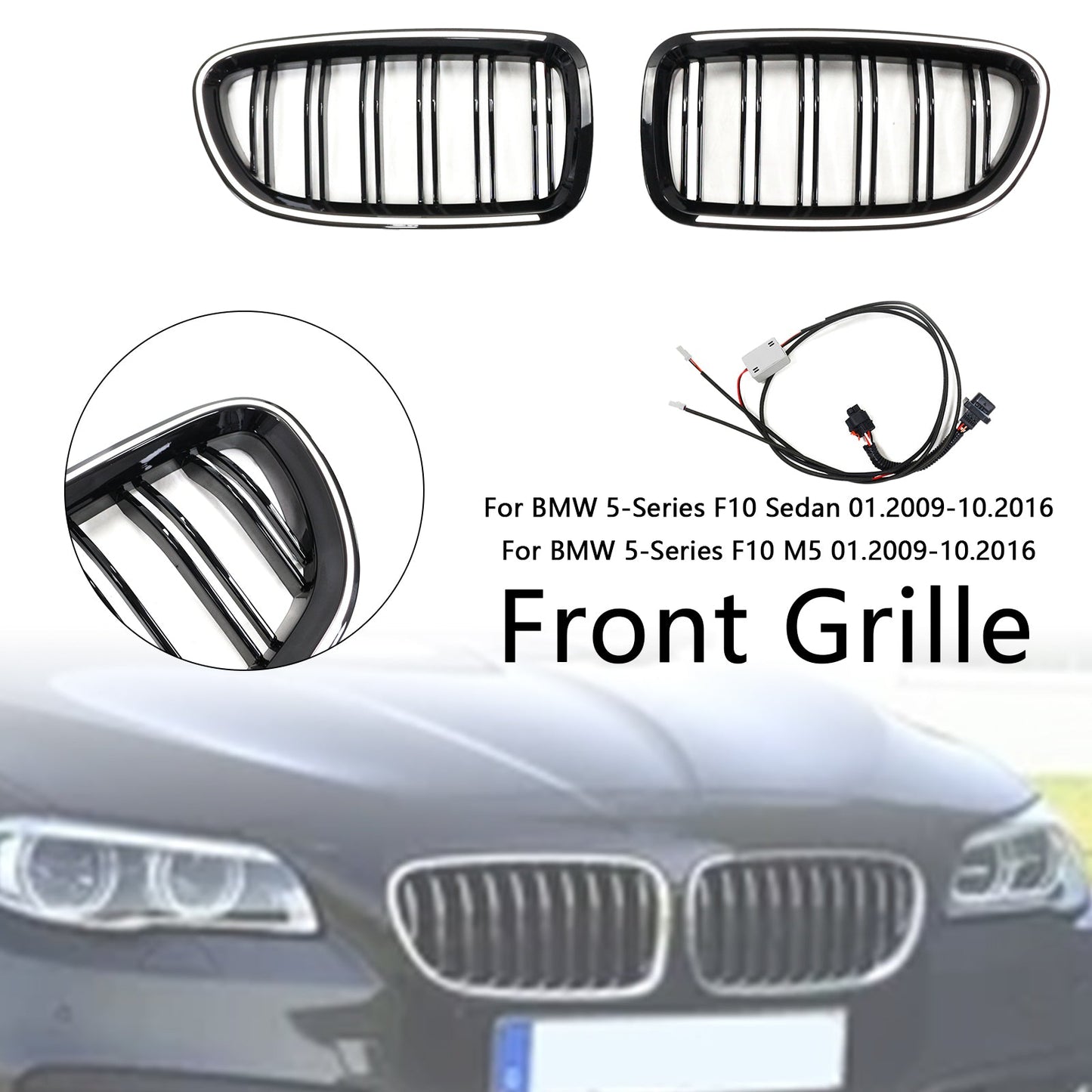 11.2009-02.2017 BMW 5-Series F11 Touring Kidney Bumper Grille Grill Gloss Black 51137203203 51137203204