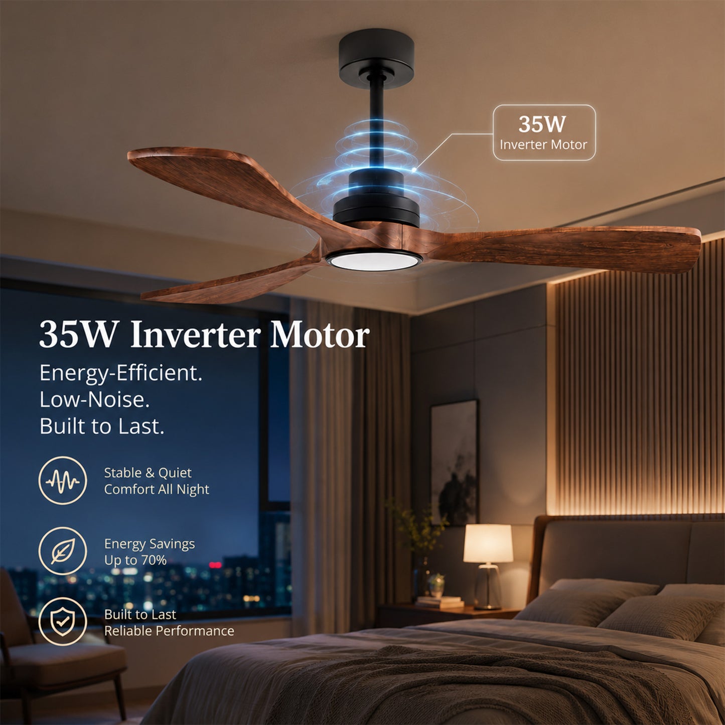Remote/App 52" Smart Ceiling Fan with Light Solid Wood Blades Ultra Quiet