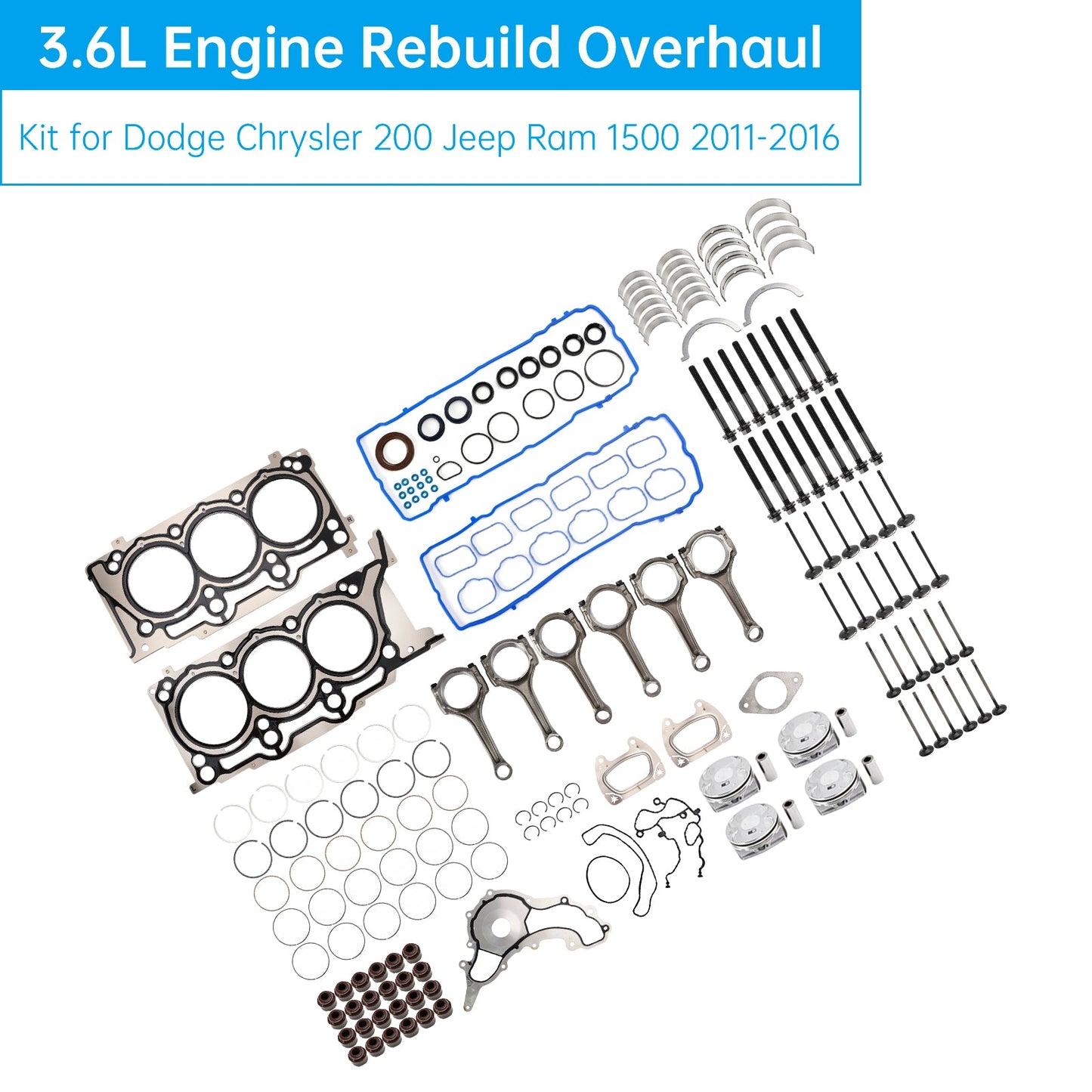 2011-2014 VOLKSWAGEN ROUTAN 3.6L 3604CC 220CID V6 DOHC 3.6L Engine Rebuild Overhaul Kit 5184088AF H1517CPA
