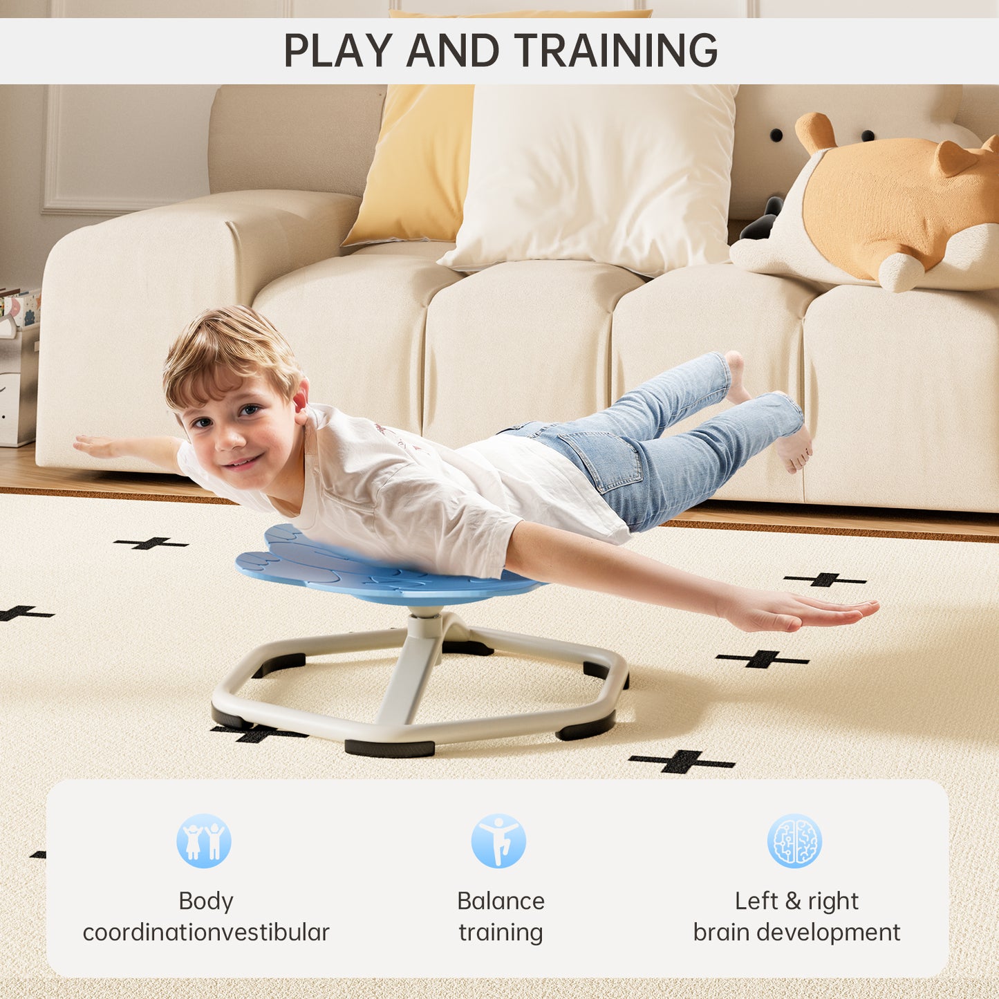 Sit+Spin 360°Sensory Spinning Seat Swivel Toy Kids elephant Wobble Chair Stool