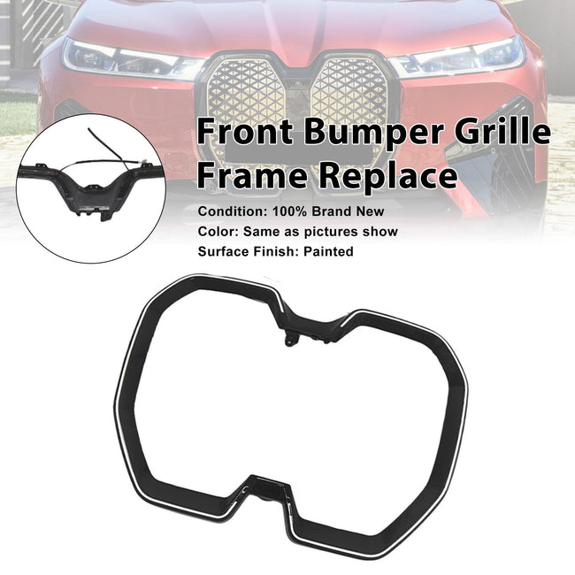2022-2025 Fit BMW iX SUV W/LED Black Front Bumper Kidney Grille Frame Replace