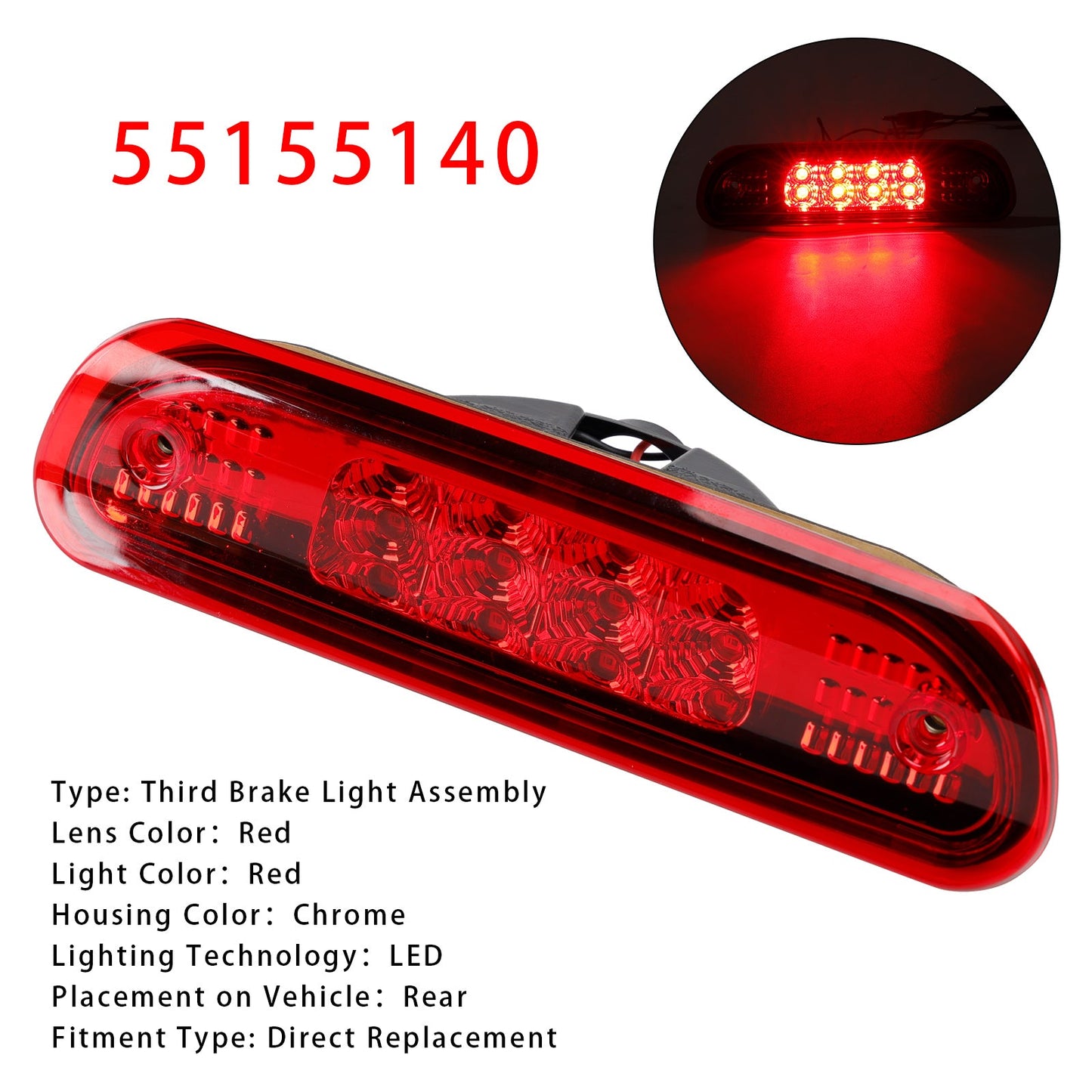 1999-2004 Jeep Grand Cherokee LED Third Brake Light Stop Lamp 55155140 Red