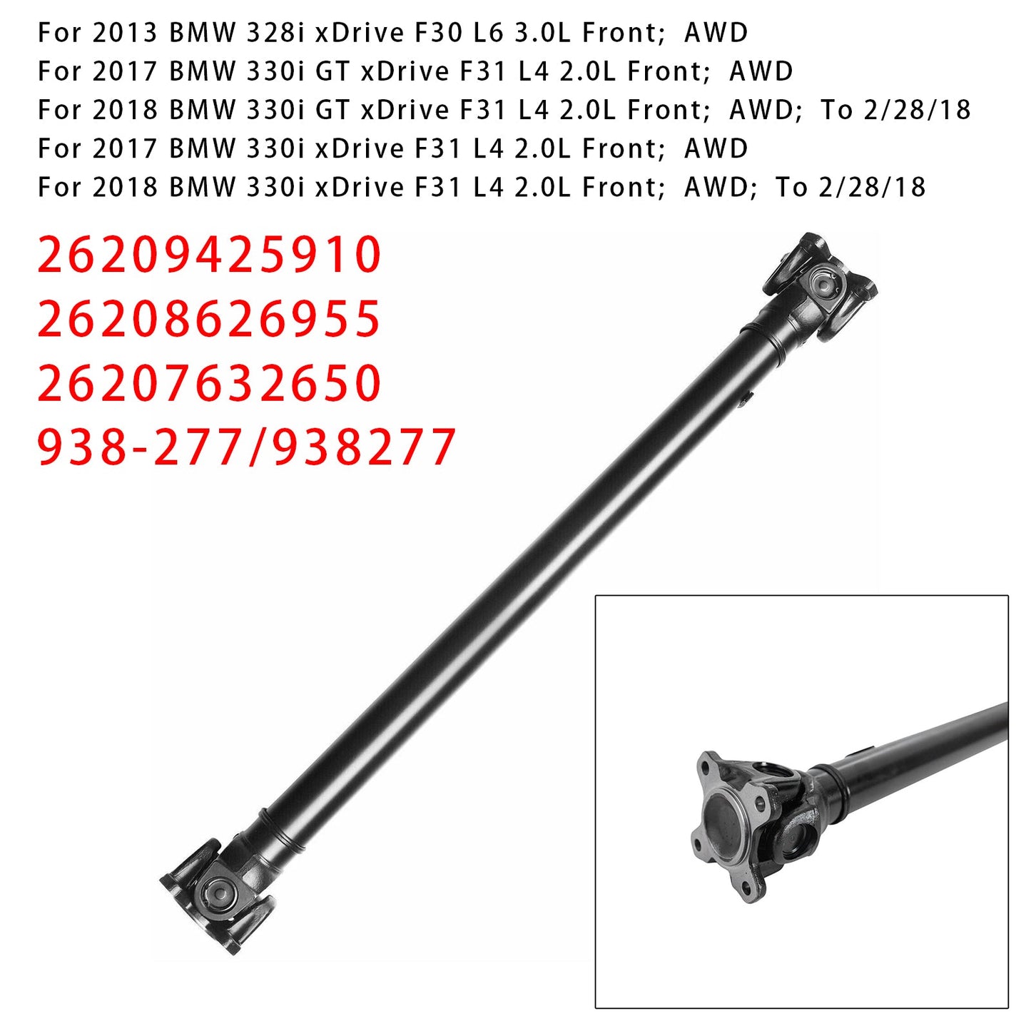 2015-2016 BMW M235i xDrive F23 L6 3.0L Front AWD Drive Shaft Assembly 26207632650 26209425910