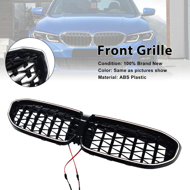 2019-2022 Fit BMW 3 Series G20 Diamond Kidney Grille Grill 51138072085 Black