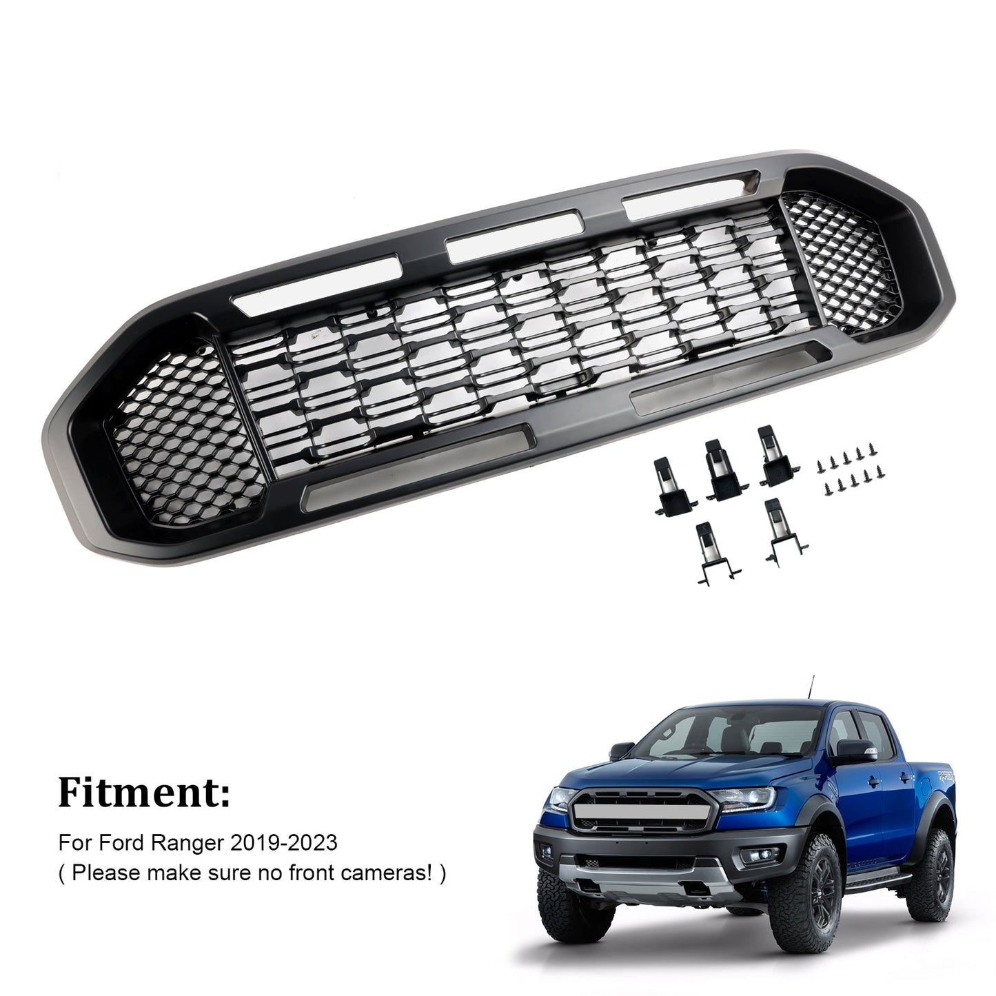 2019-2023 Ford Ranger T8 Black Front Bumper Grill Grille