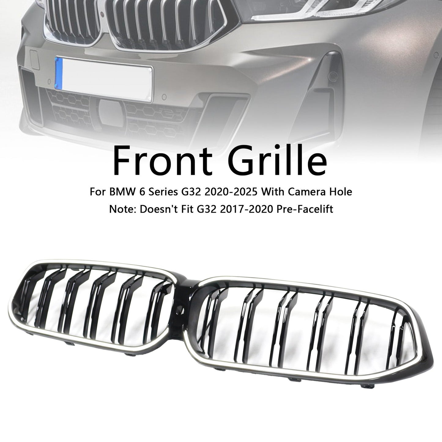 2020-2025 BMW 6 Series G32 Double Slat Black Front Kidney Grill Grille