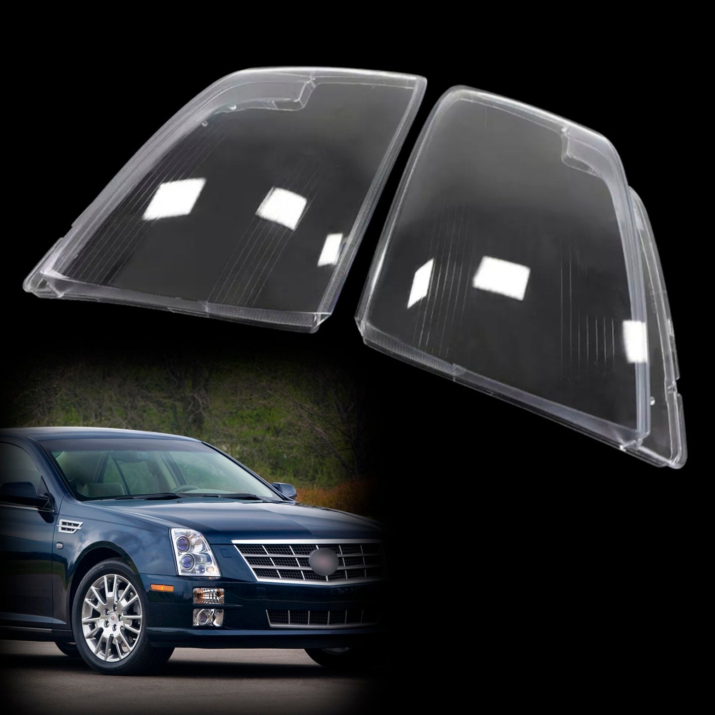 2Pcs Front Headlight Lens Cover Shell Clear For Cadillac STS 2005-2011
