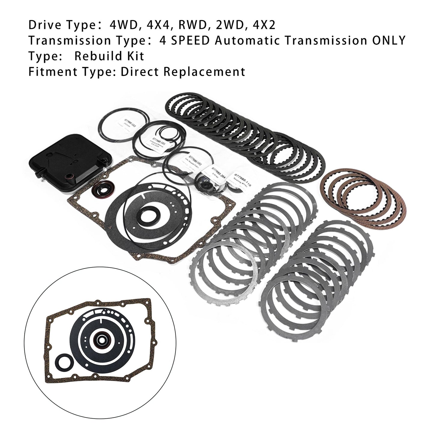 42RLE Transmission Super Master Rebuild Kit 03-UP Filter Gaskets Bushing Plates