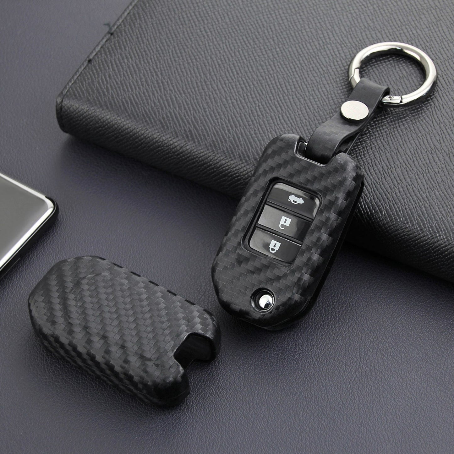 Leather Silicone Car Key Case Cover With Buckle For Honda Accord