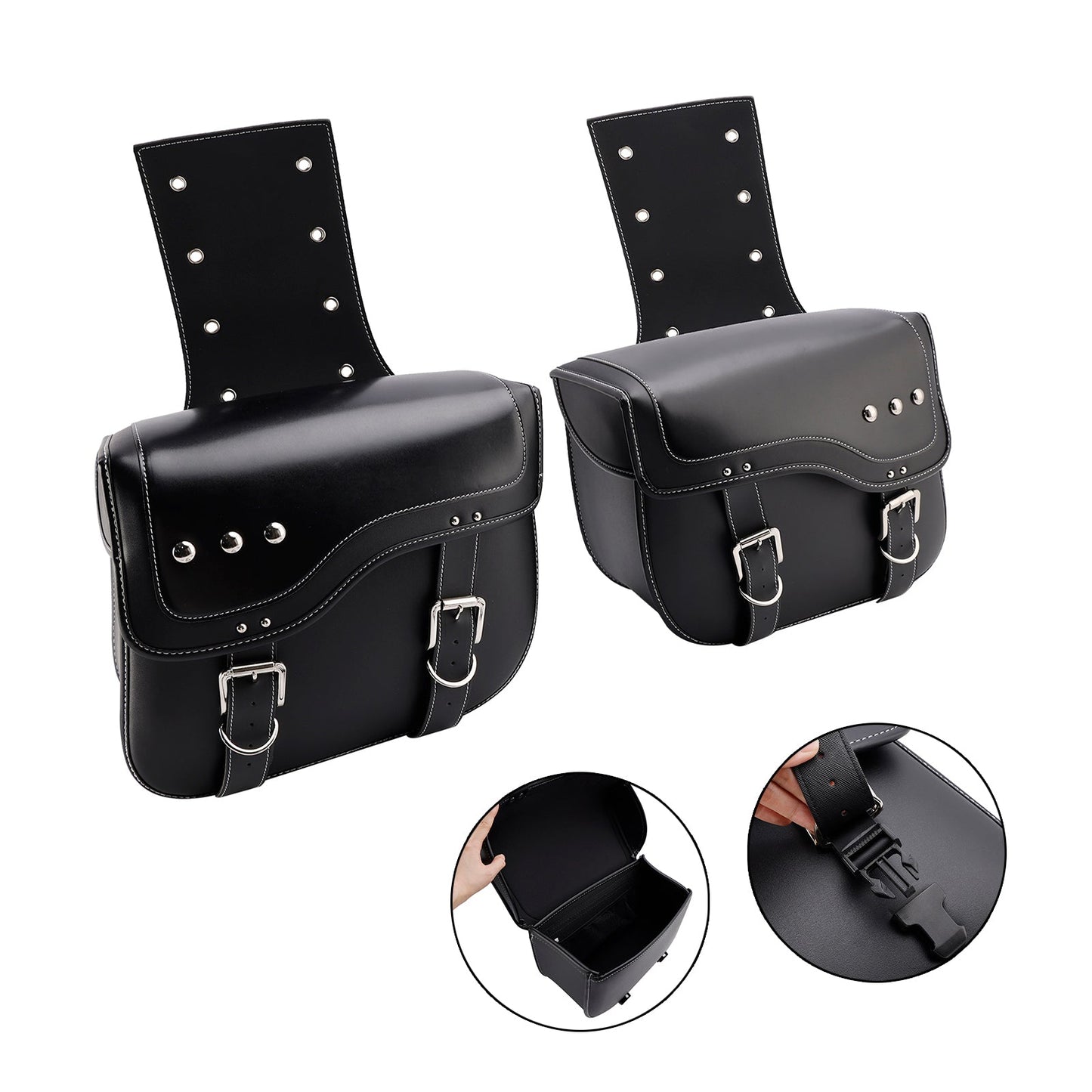 Universal Saddlebag Side Storage Tail Bag Pu Luggage Black 28L For Motorcycle