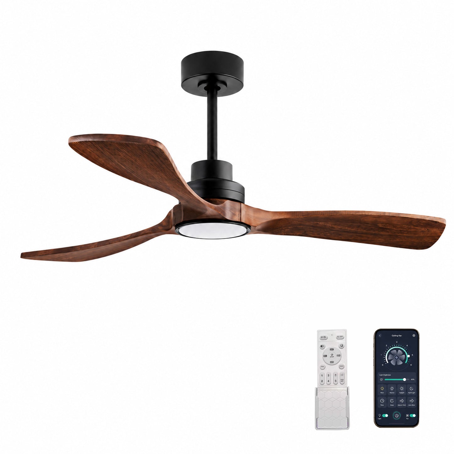Remote/App 52" Smart Ceiling Fan with Light Solid Wood Blades Ultra Quiet