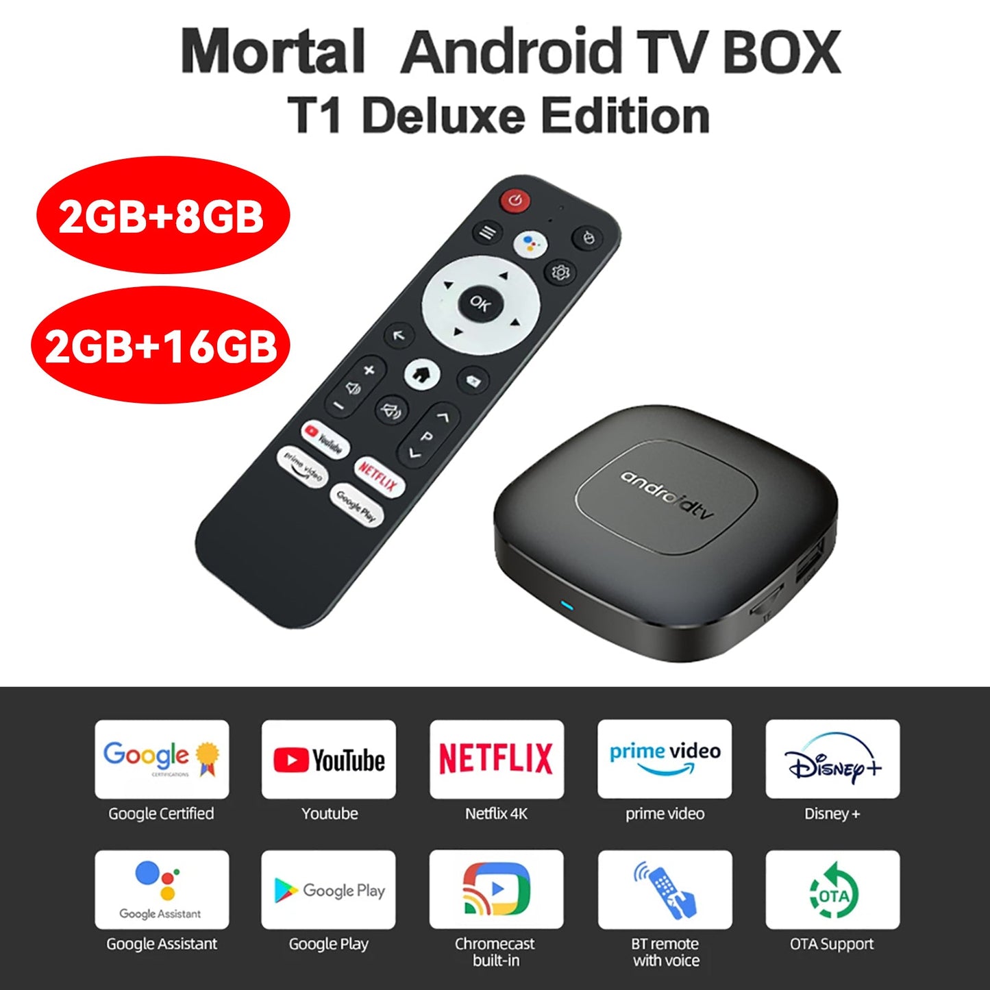 Android 13 Mortal T1 TV BOX Ram 2GB ROM 8/16GB Media Player Receiver Set top BOX