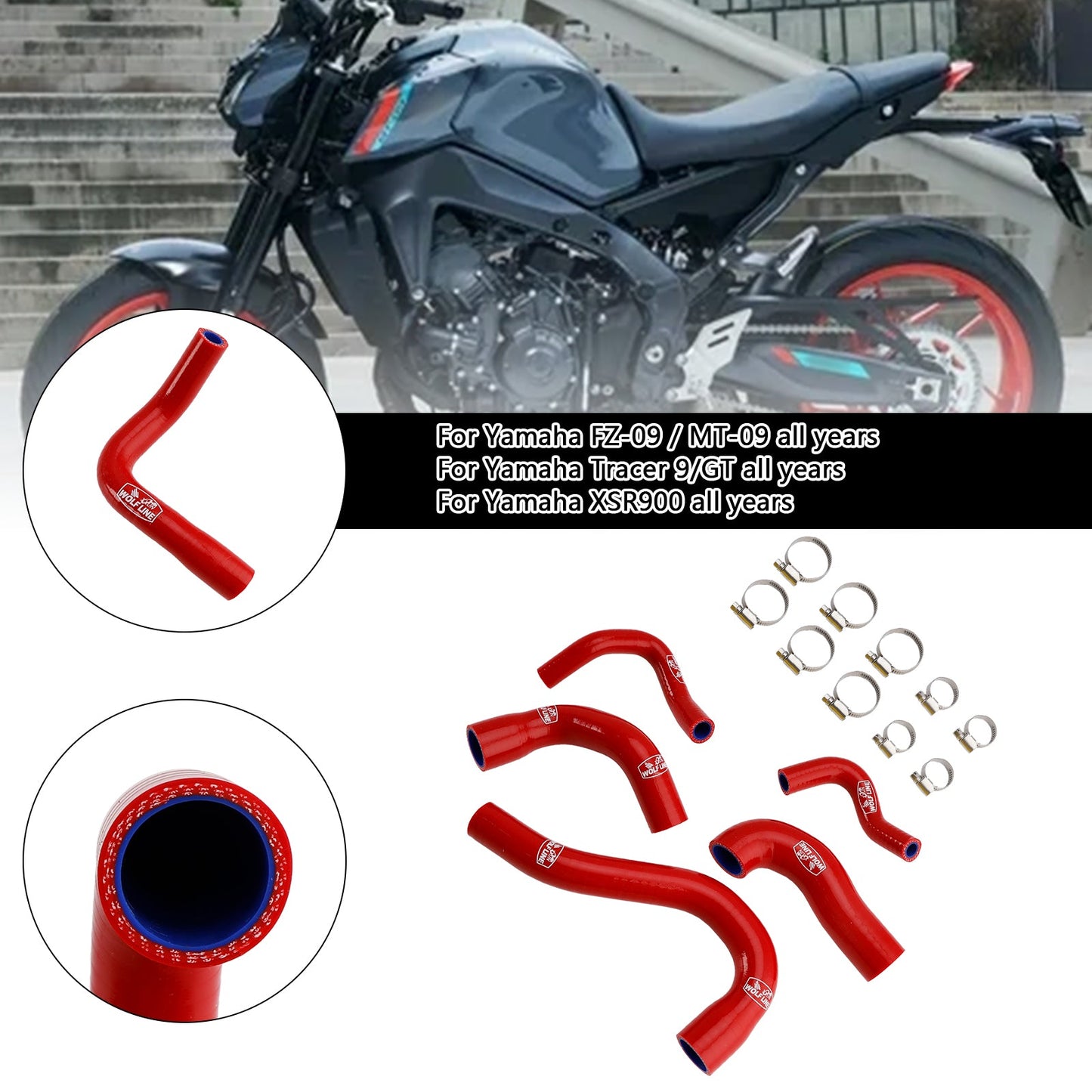 Yamaha MT-09 XSR900 Tracer 9/GT all years Silicone Radiator coolant Hose