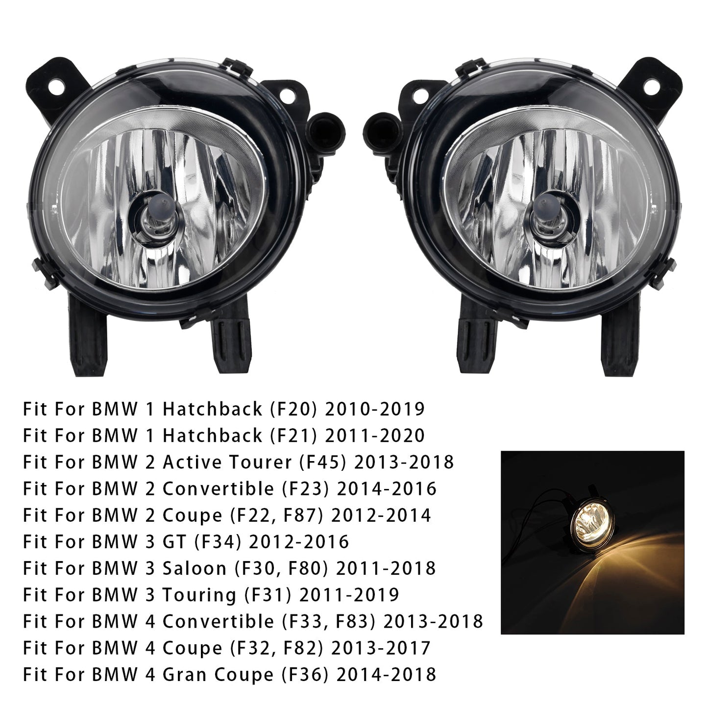 Pair Front Fog Light With Bulbs For BMW F20 F21 F30 F31 F80 2011-2019