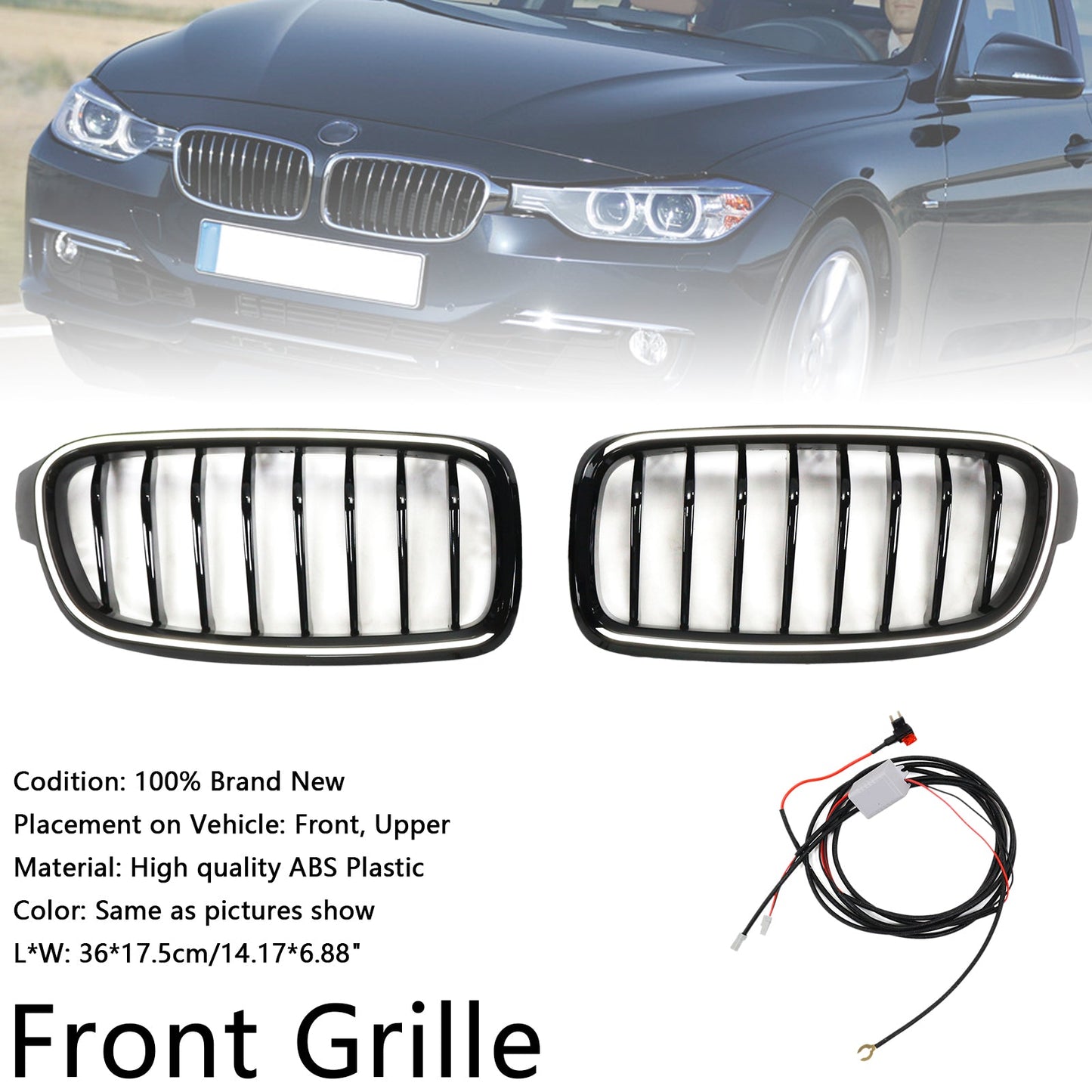 2012-2019 BMW 3-Series F30 Sedan Gloss Black Front Kidney Grille Grill 51137263481 51137255412