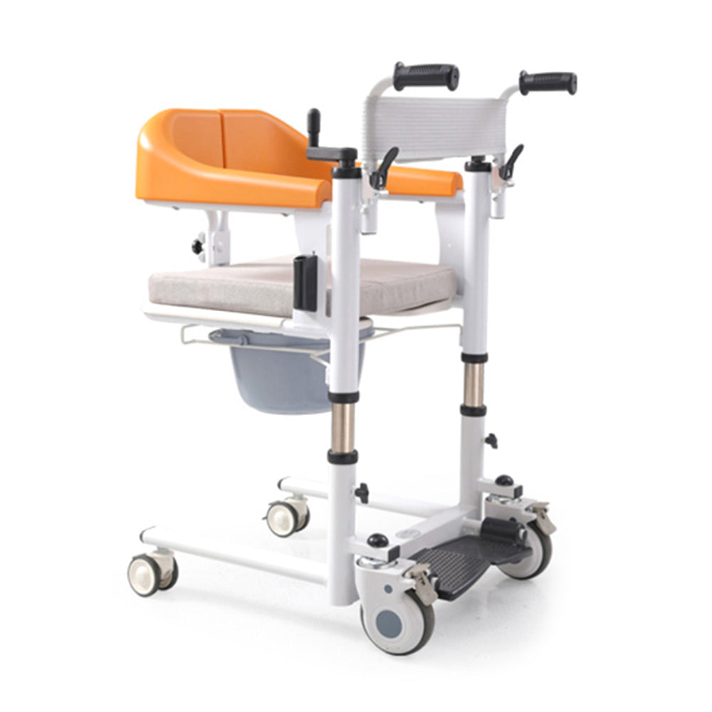 Elderly Patient Lift Wheelchair with 180 Degree Split Seat and Integrated Bedpan