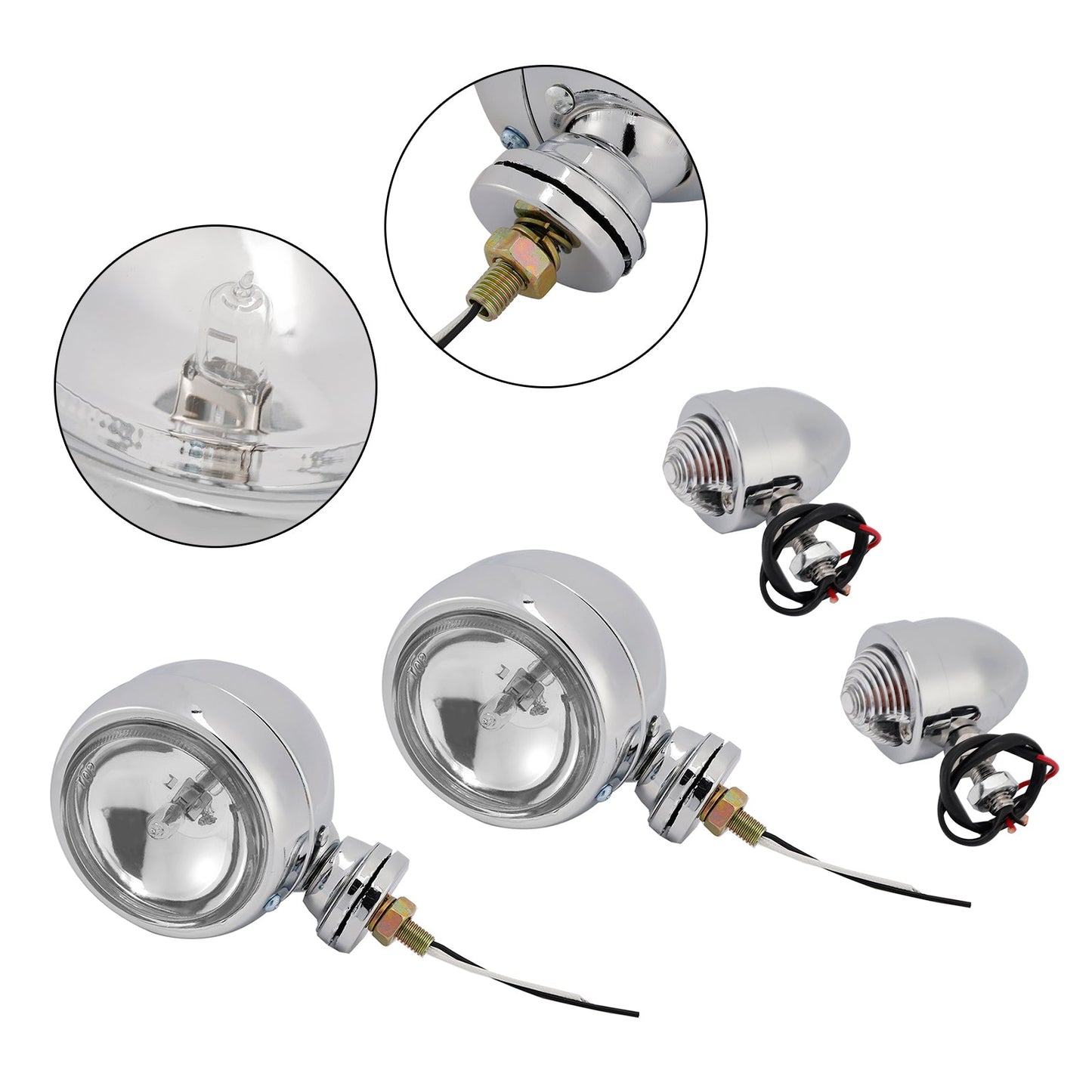 Motorcycle Beam Headlight Fog Lamp Custom Chrome #D19 For Racer Bobber Chopper