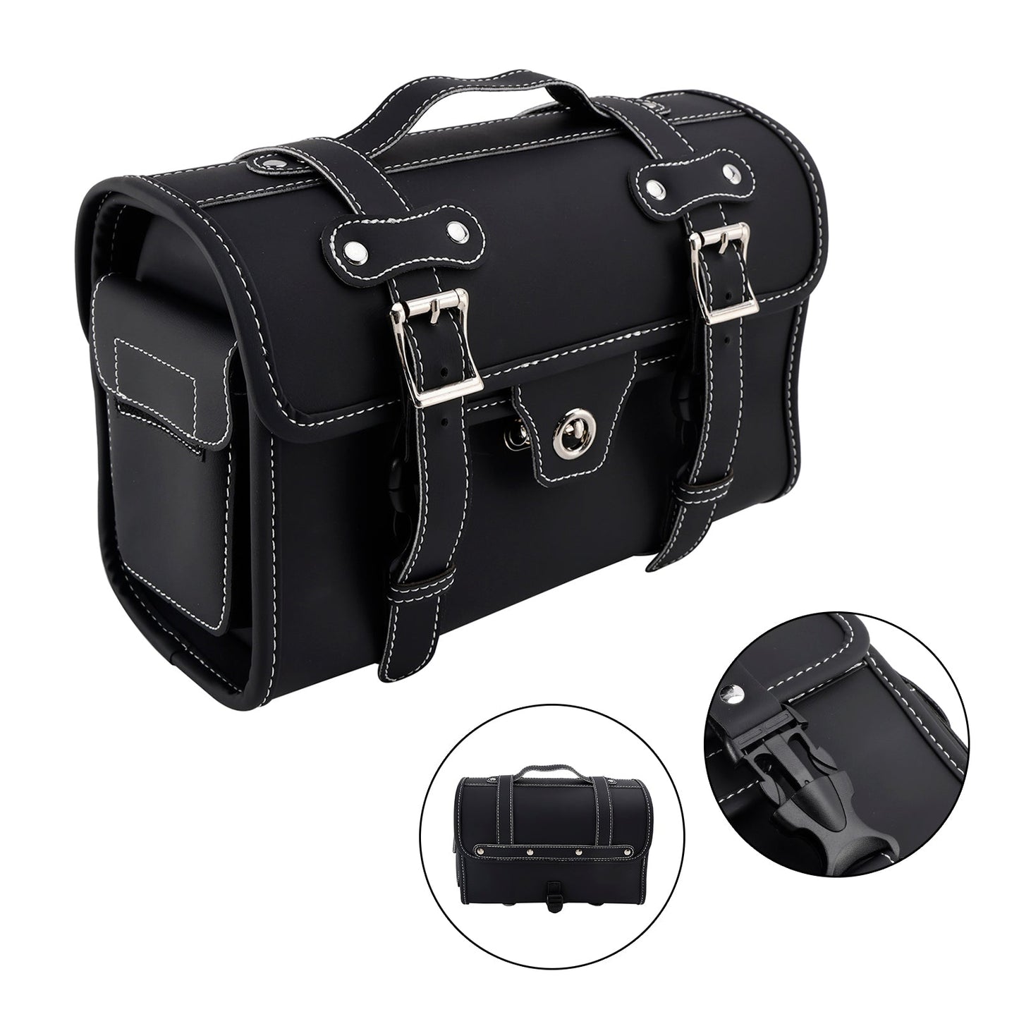 Universal Saddlebag Side Storage Bag Pannier Luggage Pu For Motorcycle Black