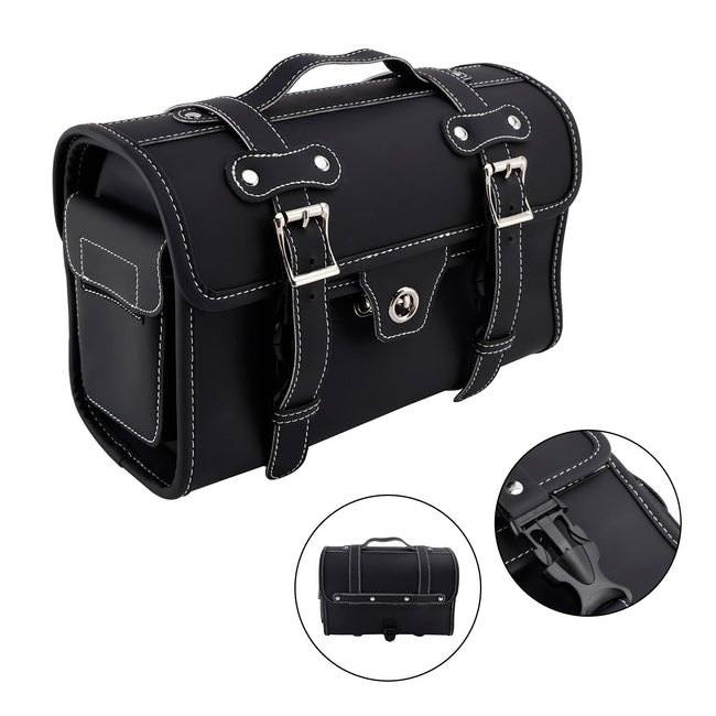 Universal Saddlebag Side Storage Bag Pannier Luggage Pu For Motorcycle Black