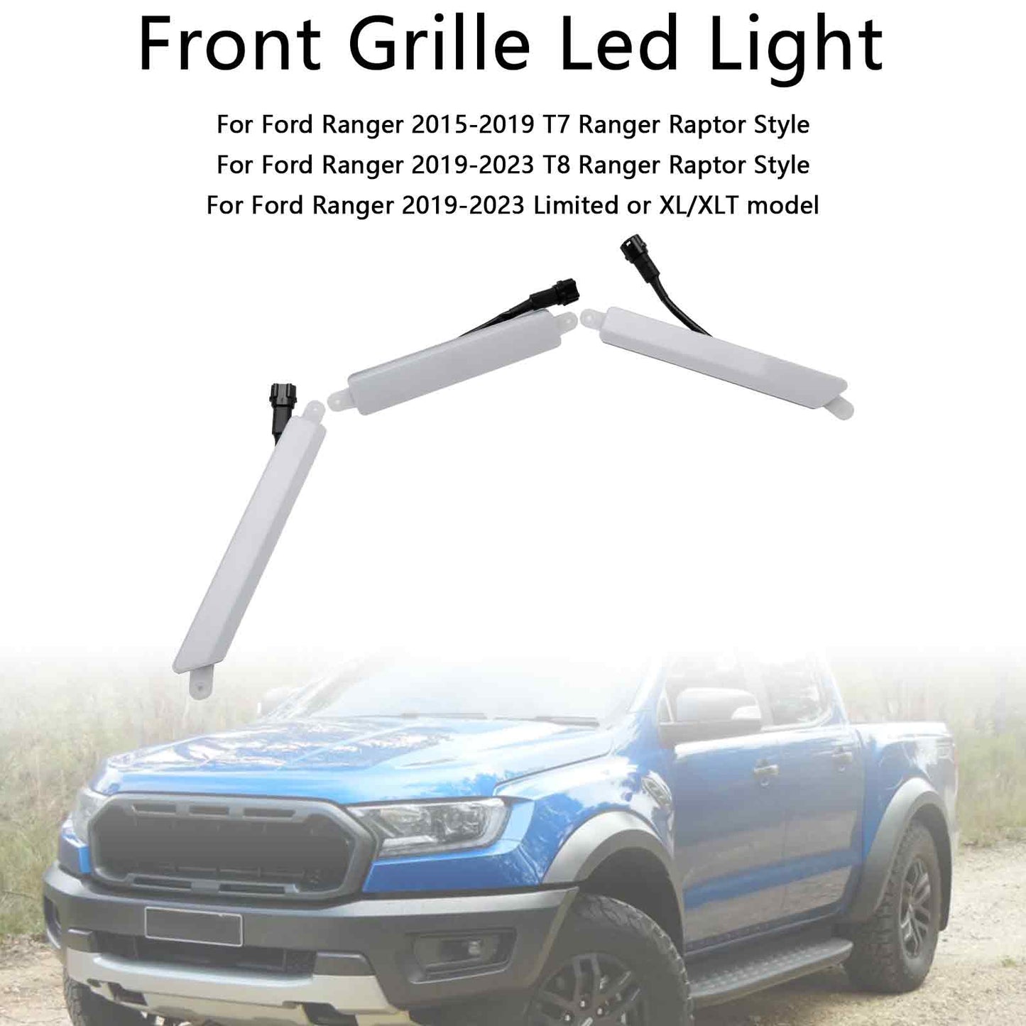 2019-2023 Ford Ranger Limited or XL/XLT model Front Bumper Grille Grill White Led Light