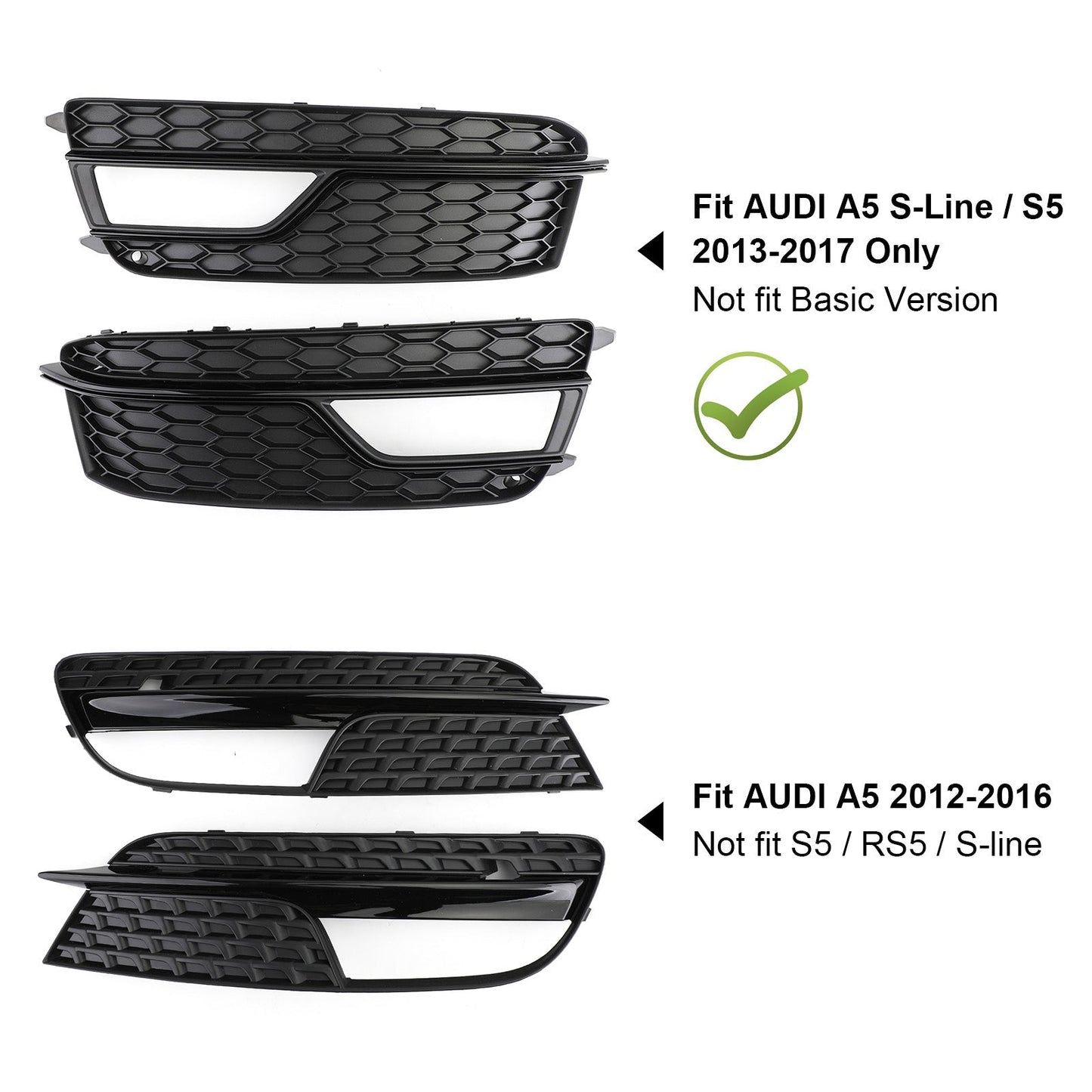 S-Line/S5 2013-2016 AUDI A5 Pair Front Fog Lamp Black Trim Car Grill