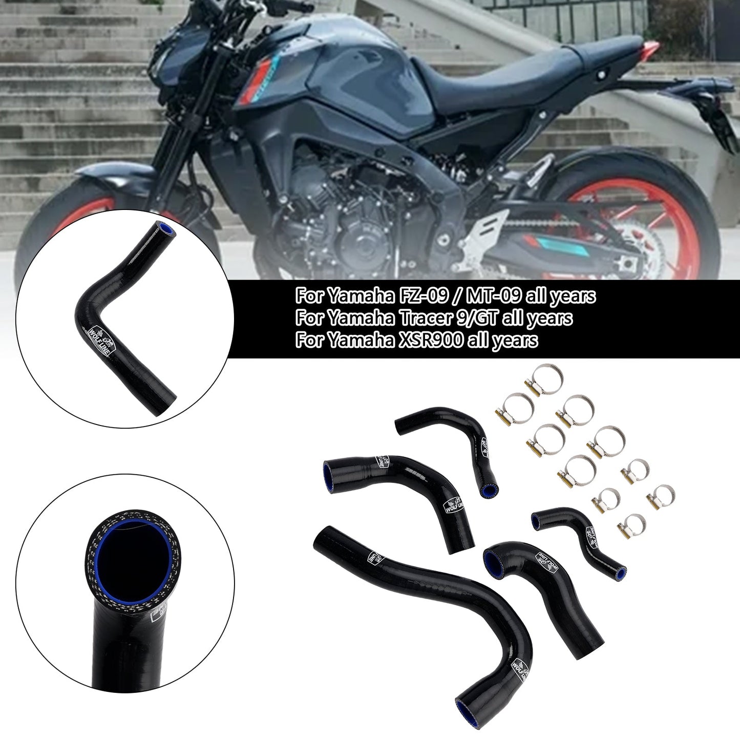 Yamaha MT-09 XSR900 Tracer 9/GT all years Silicone Radiator coolant Hose
