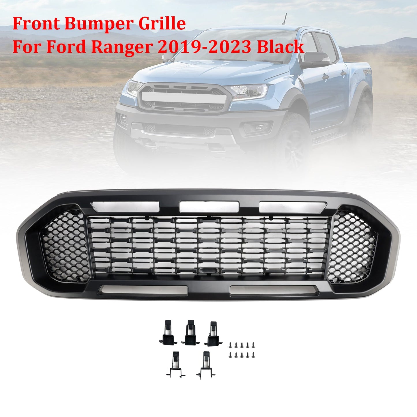 2019-2023 Ford Ranger T8 Black Front Bumper Grill Grille